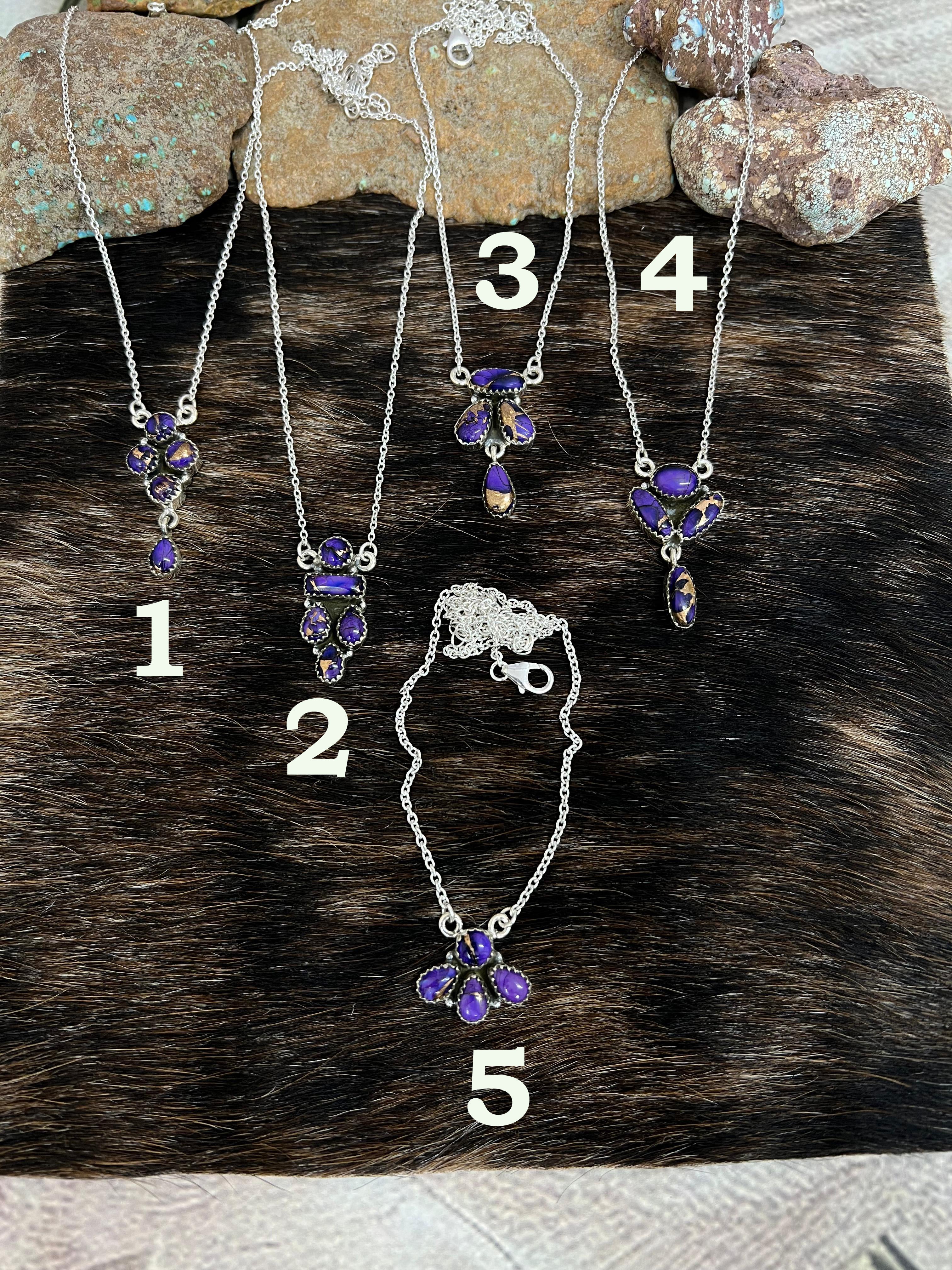 Handmade Sterling Silver Grape Dahlia Necklace with Signed Nizhoni