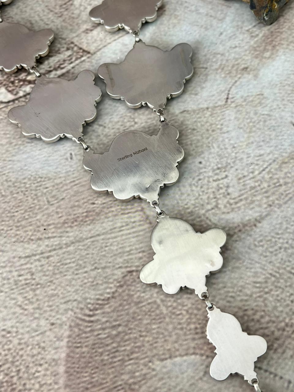 Handmade Sterling Silver Blackjack Turquoise Necklace "Signed Nizhoni"