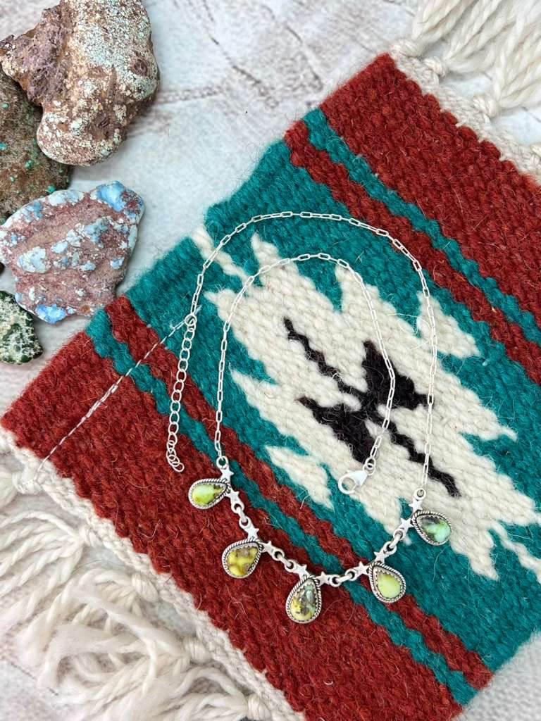 Handmade Sterling Silver Palomino Turquoise Necklace with Signed Nizhoni