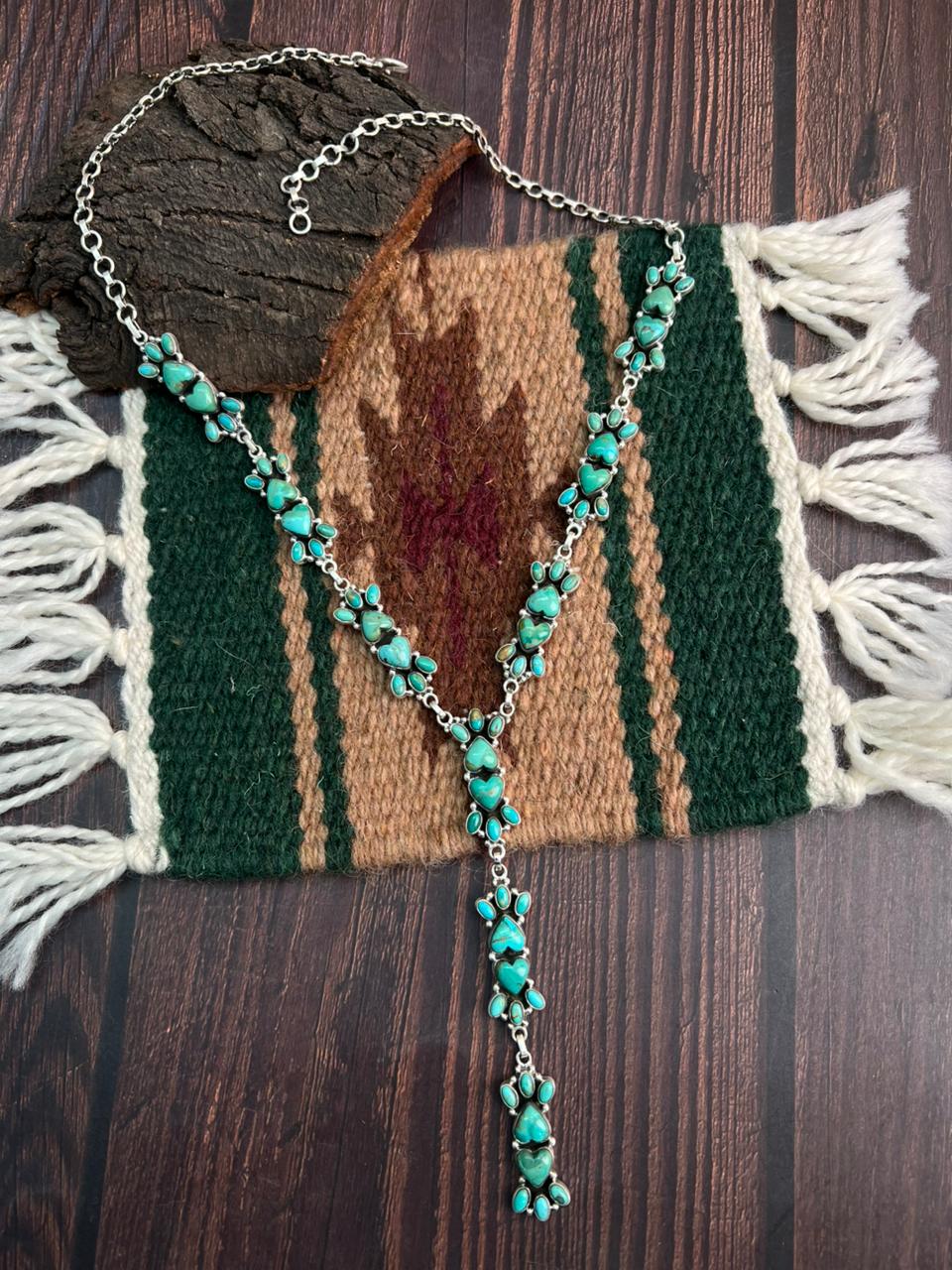 "Heart Collection" Handmade Sterling Silver Kingman Turquoise Necklace "Signed Nizhoni"