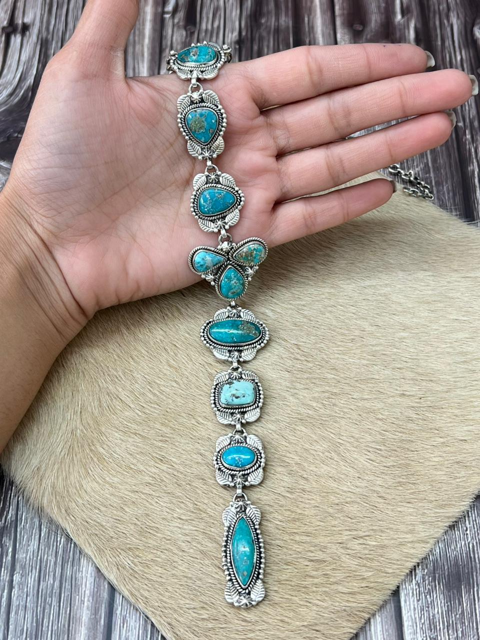 Handmade Sterling Silver White Water Turquoise Drop Necklace "Signed Nizhoni"