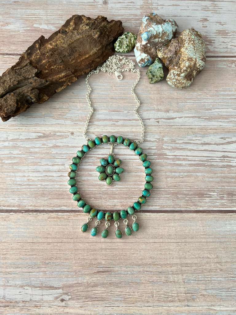 Handmade Sterling Silver Kingman Turquoise Necklace with Signed Nizhoni