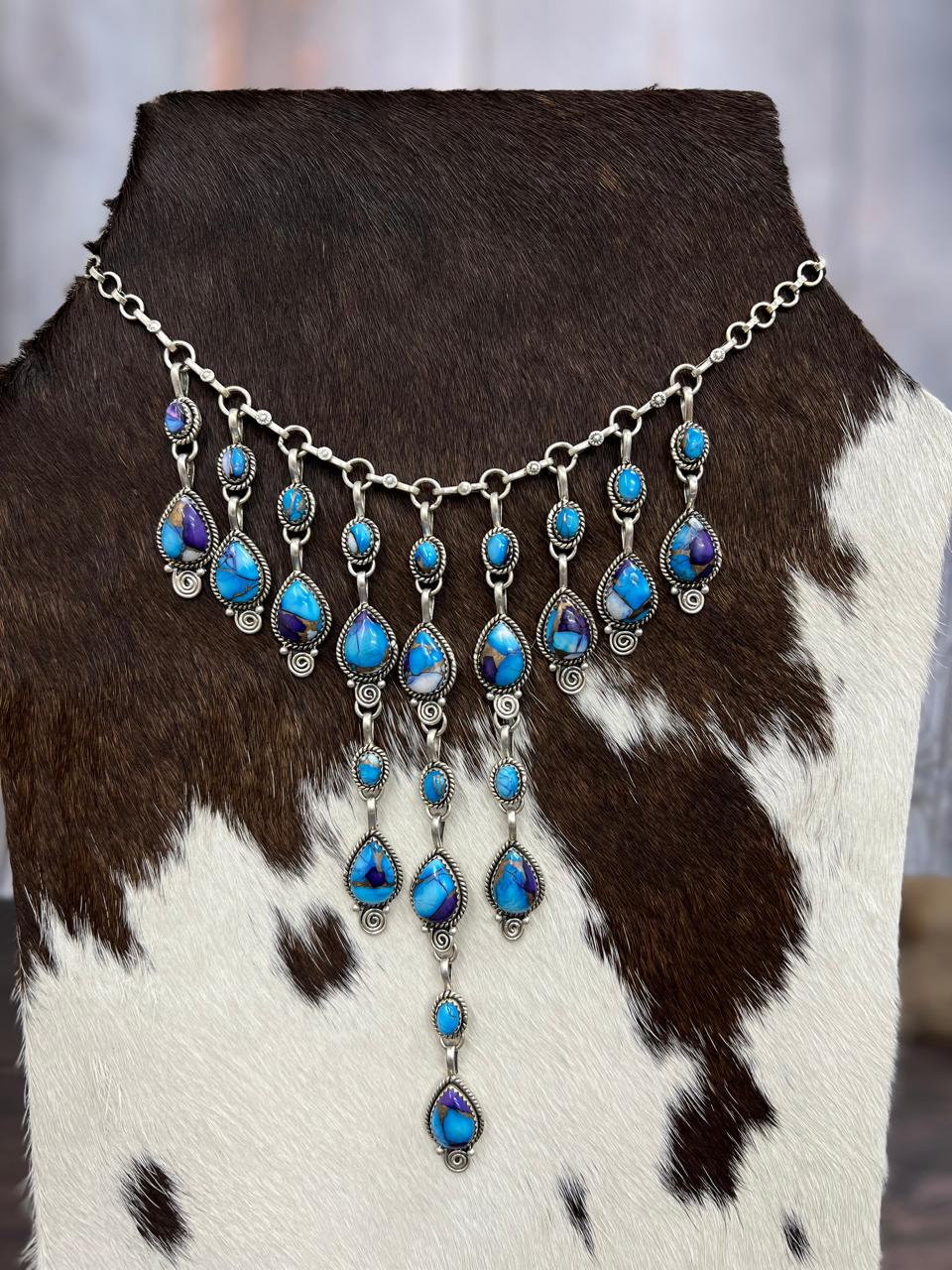 Handmade Sterling Silver Multi Stone Necklace with Signed Nizhoni