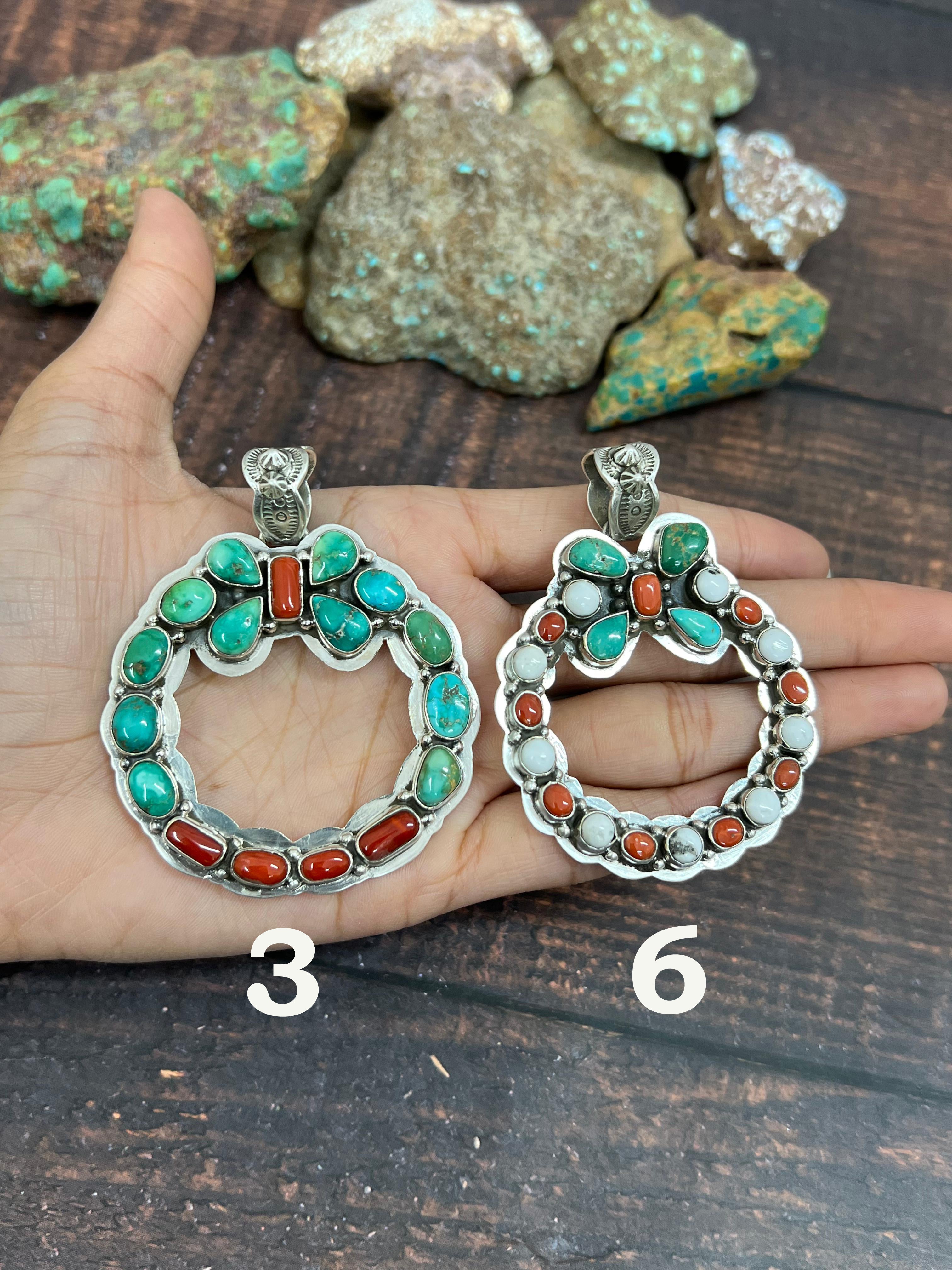 Handmade Sterling Silver Multi Stones Pendant, Signed Nizhoni