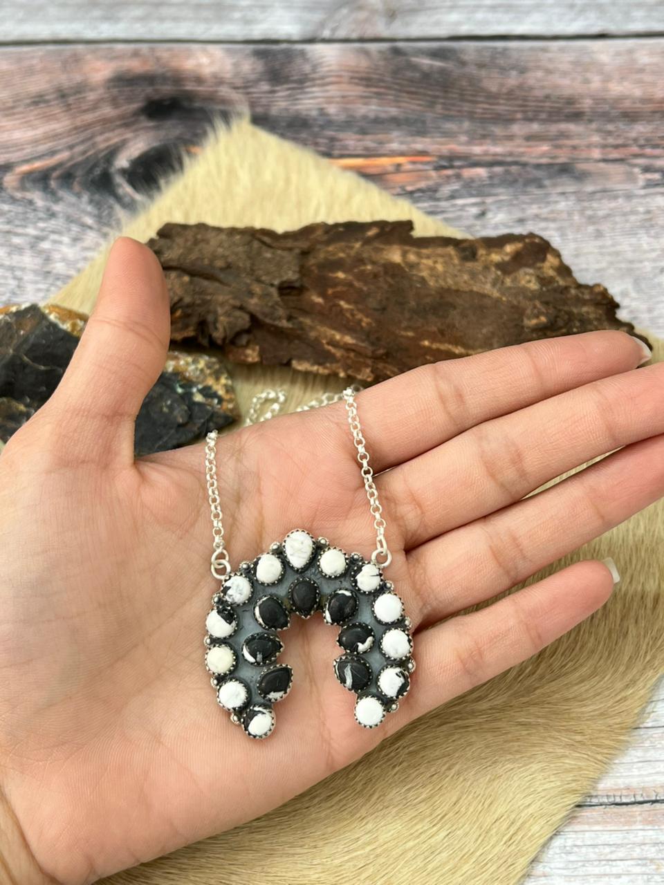 Handmade Sterling Silver White Buffalo Necklace "Signed Nizhoni"