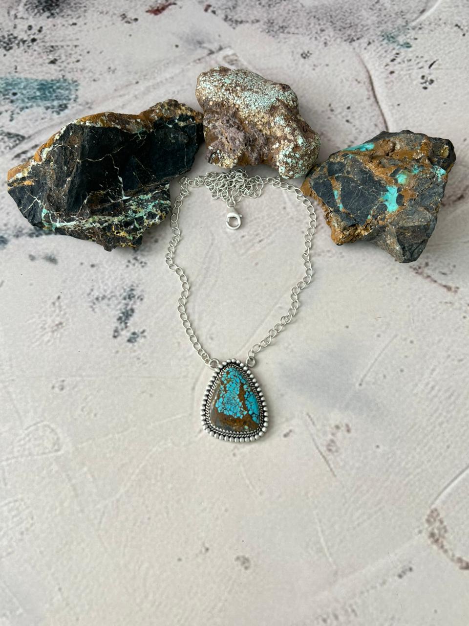 Handmade Sterling Silver Number 8 Turquoise Necklace "Signed Nizhoni" (5)