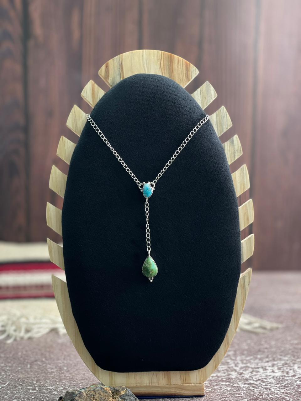 Handmade Sterling Silver Sonoran with White Water Turquoise Necklace "Signed Nizhoni"