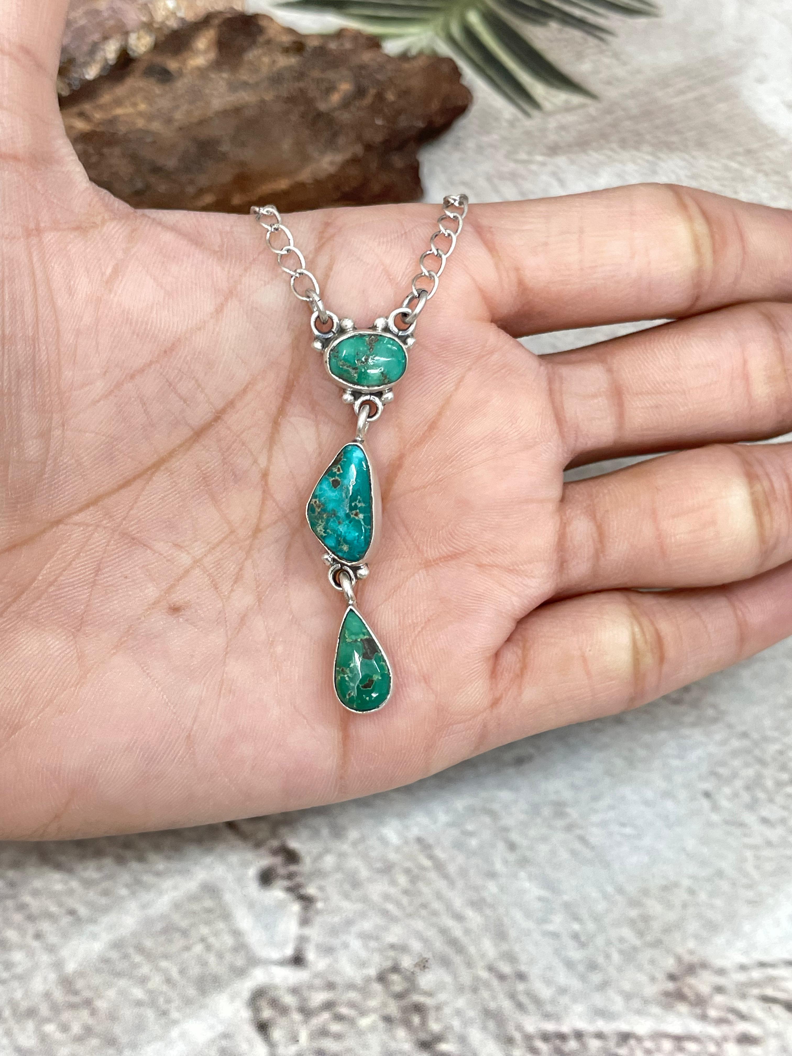 Handmade Sterling Silver Sonoran Turquoise Necklace Signed Nizhoni