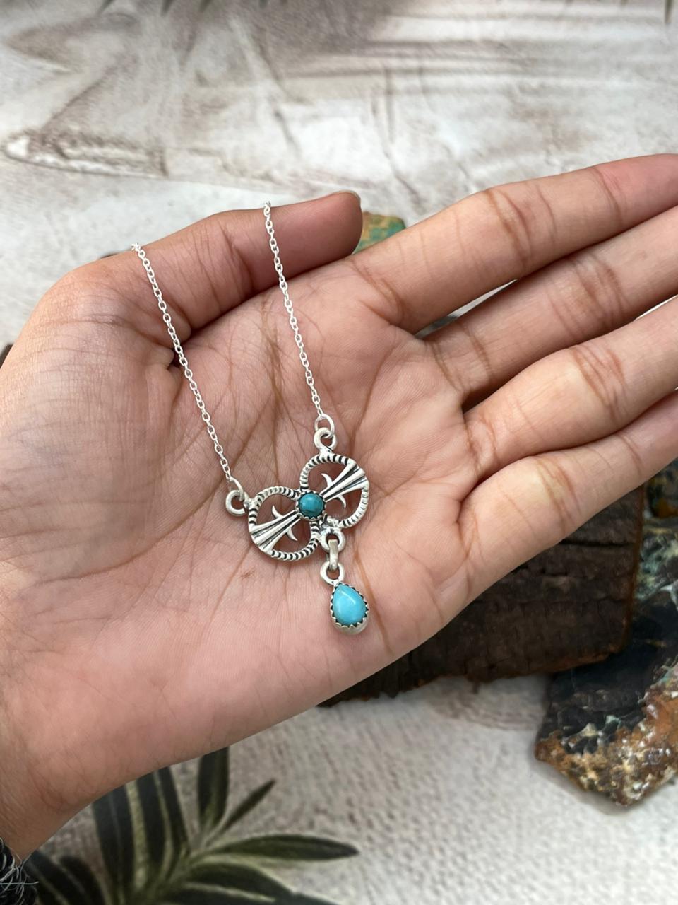 Handmade Sterling Silver Kingman Turquoise Necklace "Signed Nizhoni"