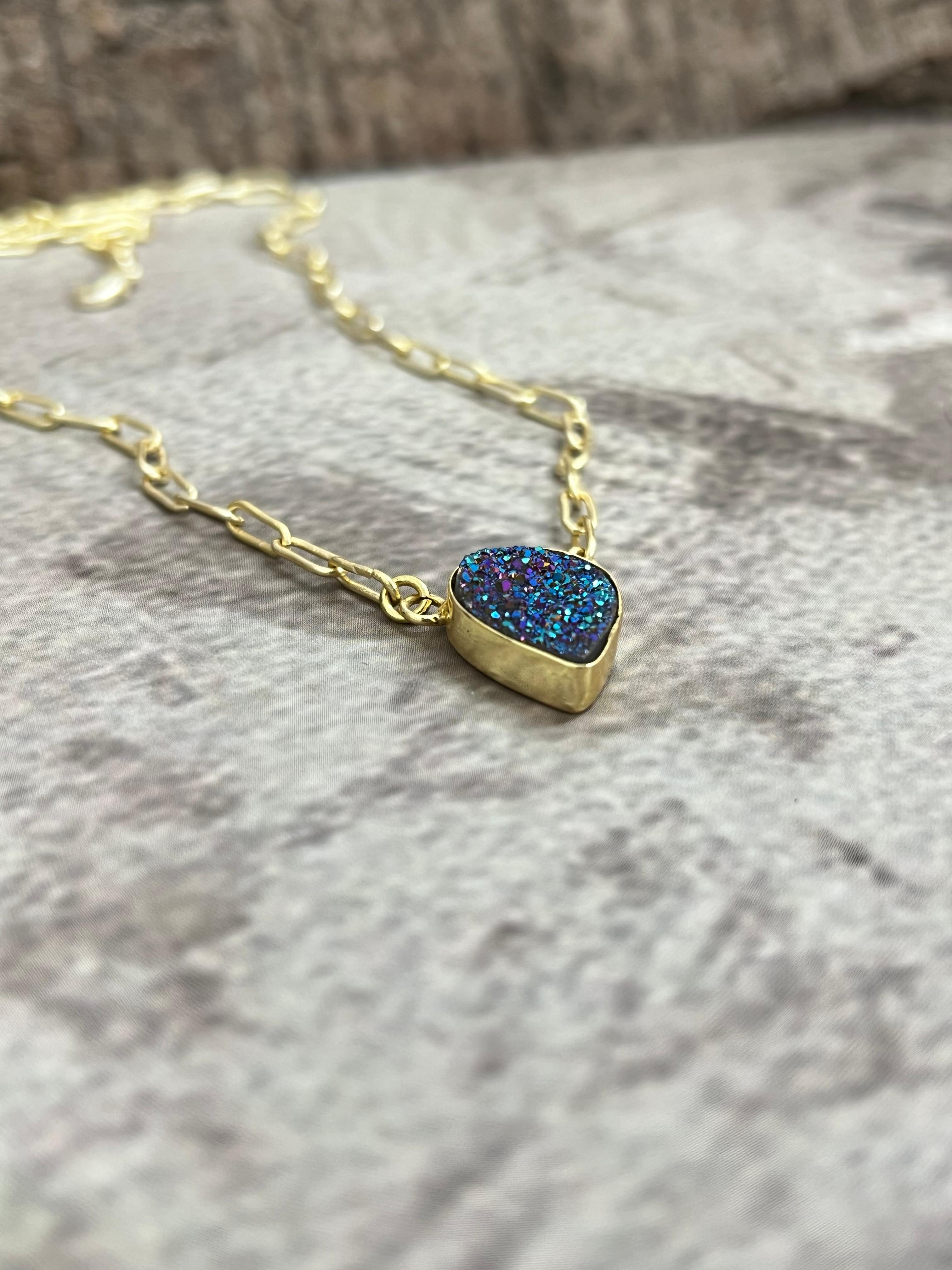 “The Boho Collection” Handmade Natural Blue Druzy Necklace