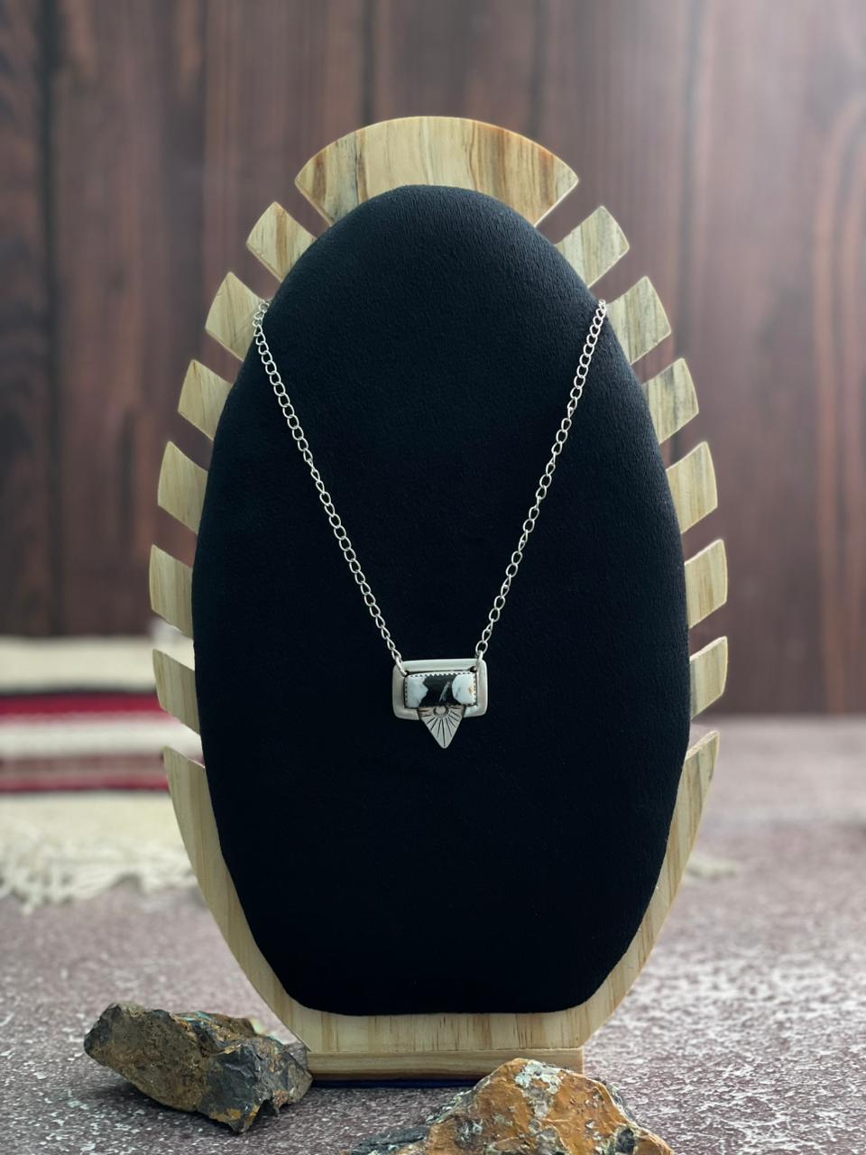 Handmade Sterling Silver White Buffalo Necklace "Signed Nizhoni"