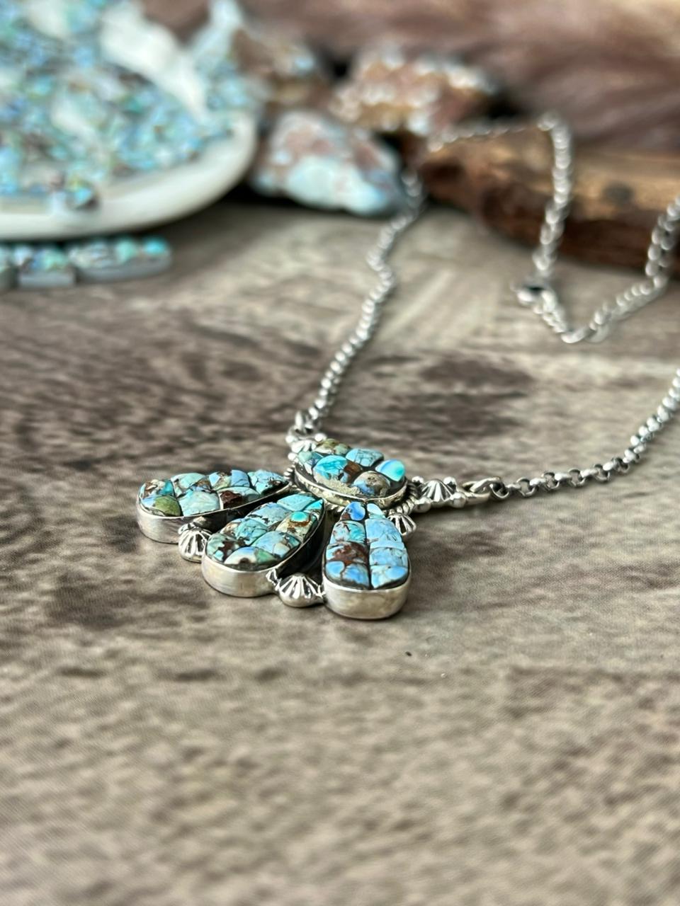 Handmade Sterling Silver 'Golden Hills Turquoise Cobble Collection' Necklace "Signed Nizhoni"