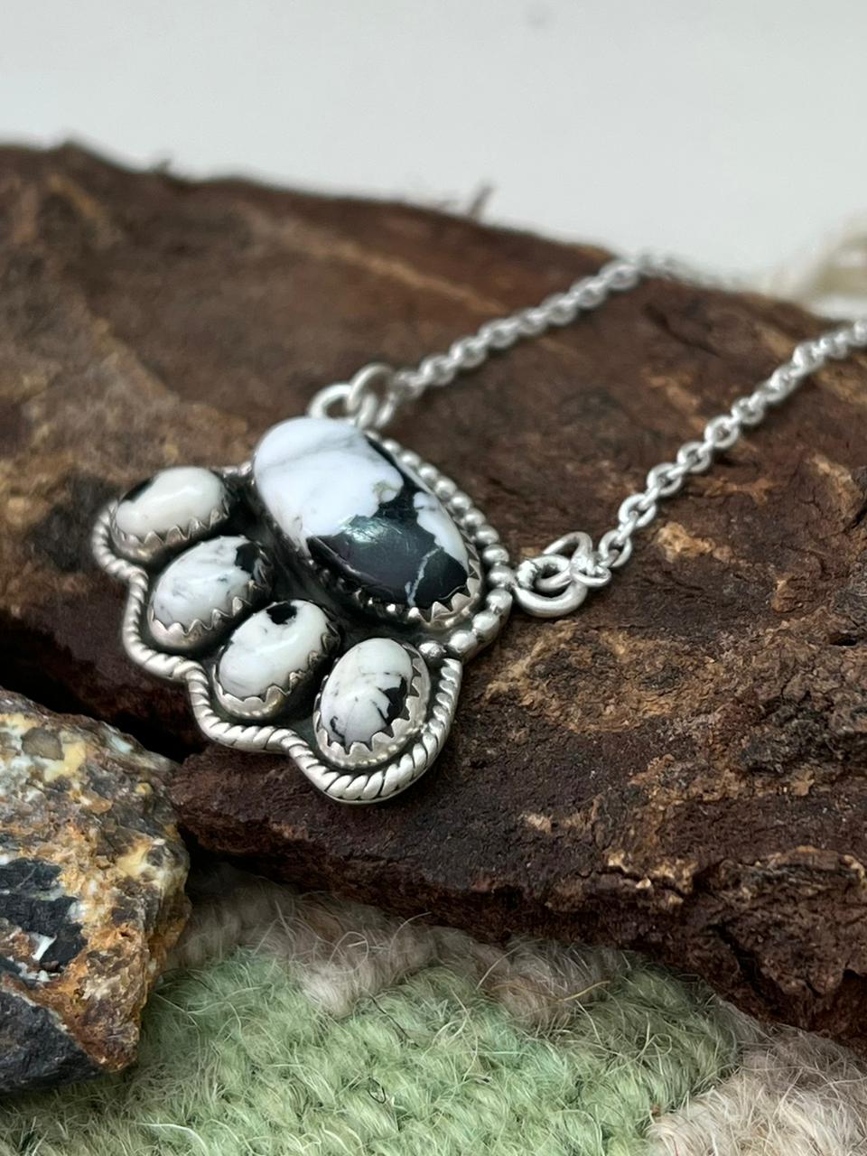 Handmade Sterling Silver White Buffalo Necklace "Signed Nizhoni"