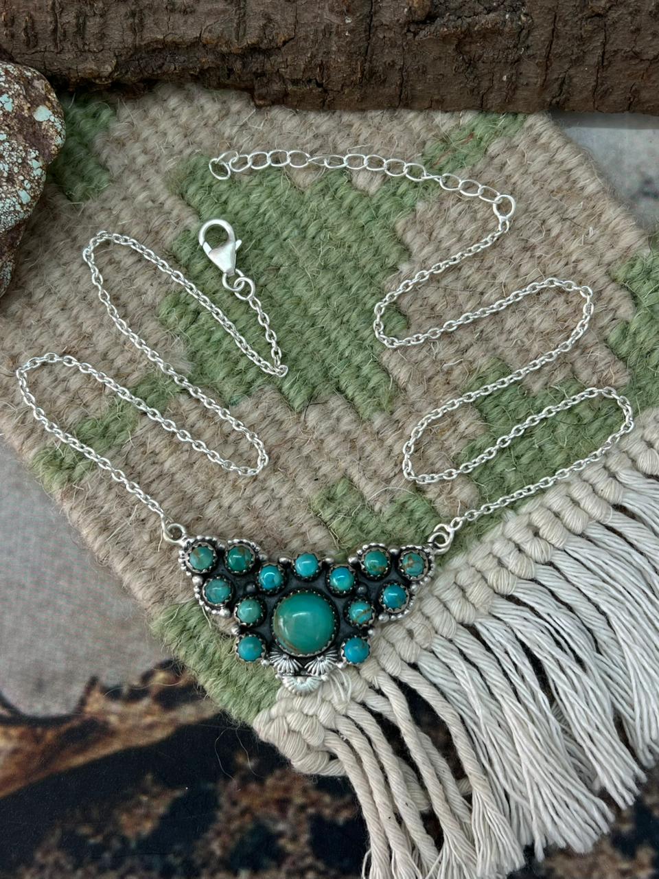 Handmade Sterling Silver Kingman Turquoise Necklace "Signed Nizhoni"