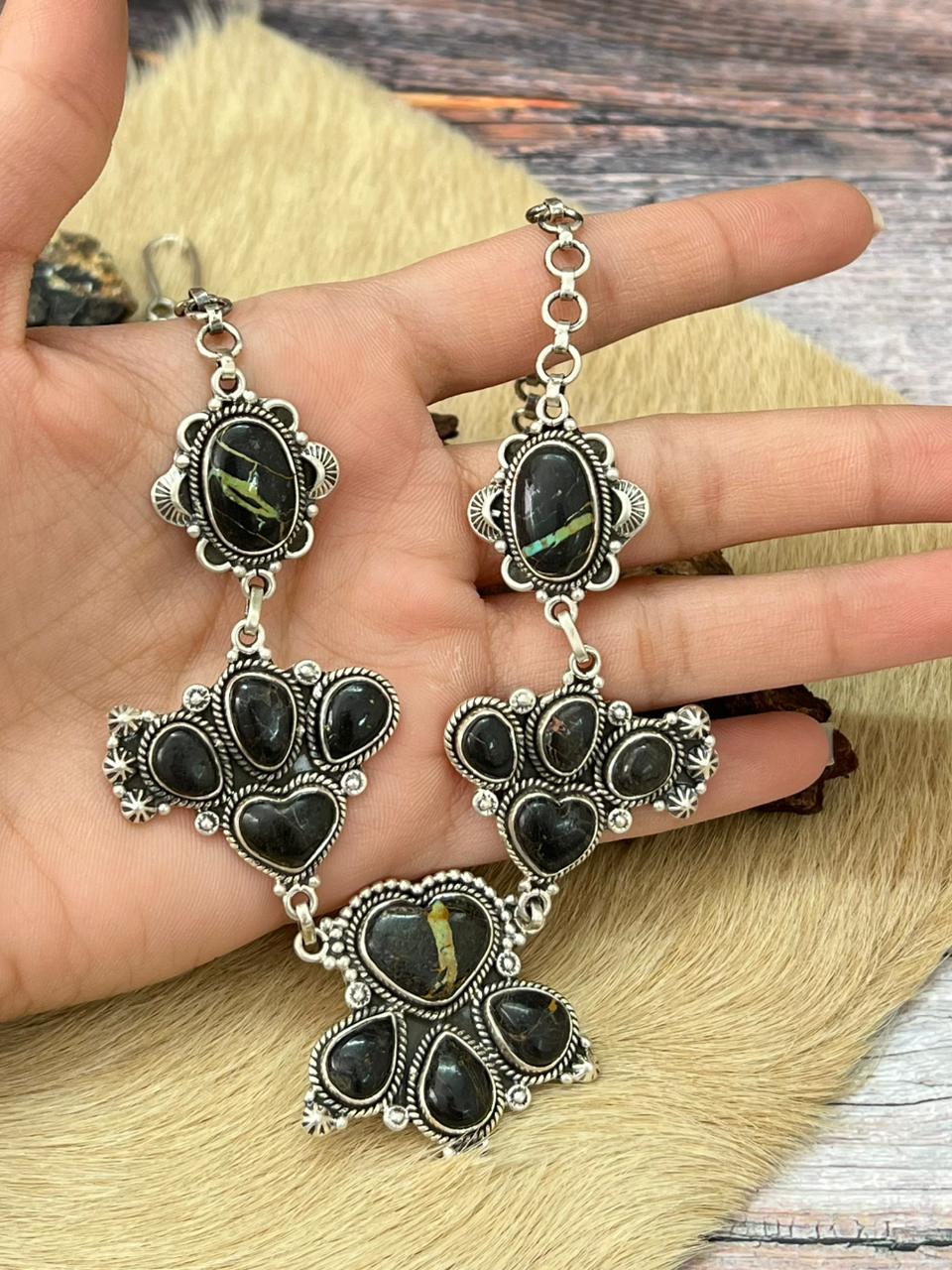 Handmade Sterling Silver Blackjack Turquoise Choker Necklace "Signed Nizhoni"