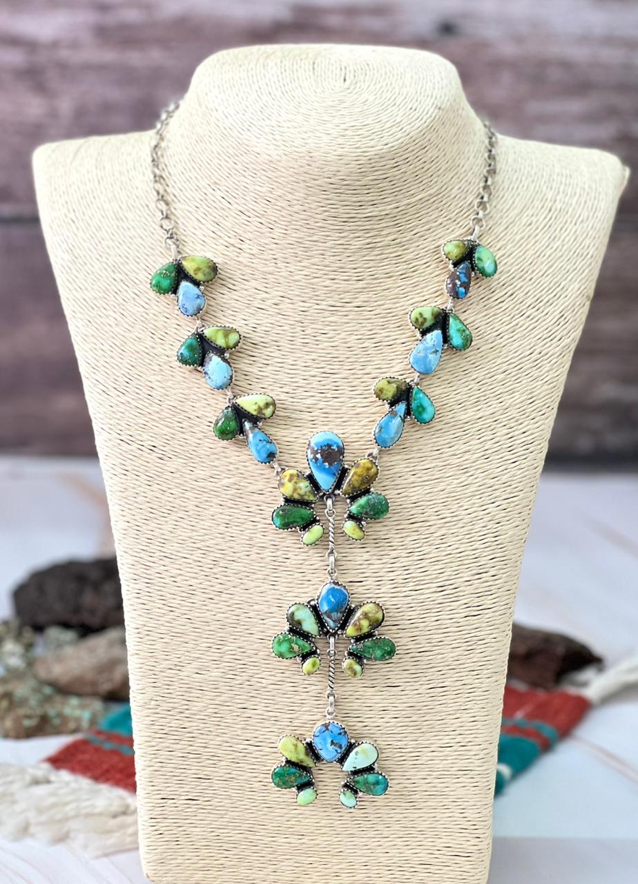 Handmade Sterling Silver Palomino with Golden Hills and Sonoran Mountain Turquoise Necklace "Signed Nizhoni"