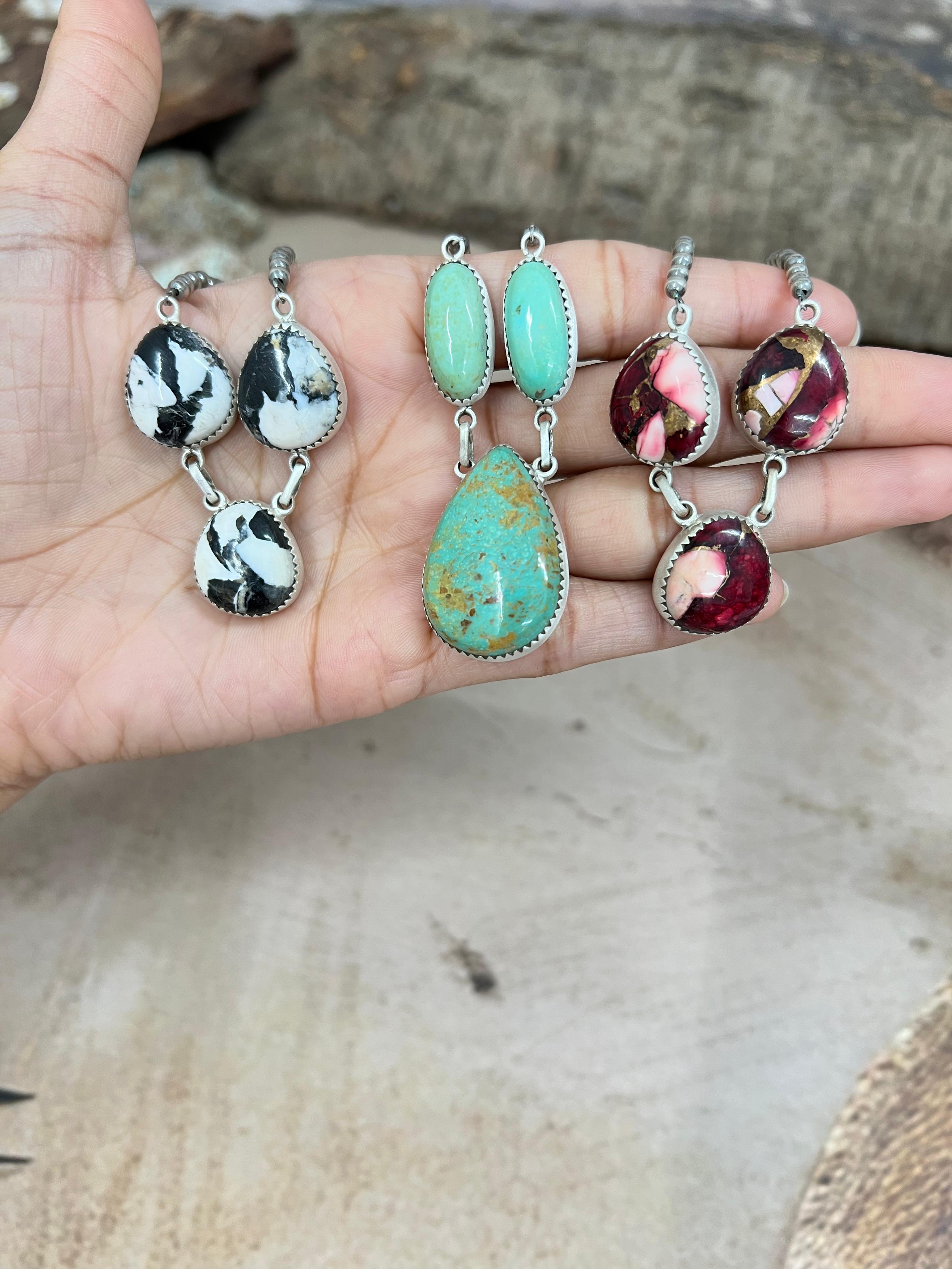 Handmade Sterling Silver Multi Stone Beaded Necklace, Signed Nizhoni