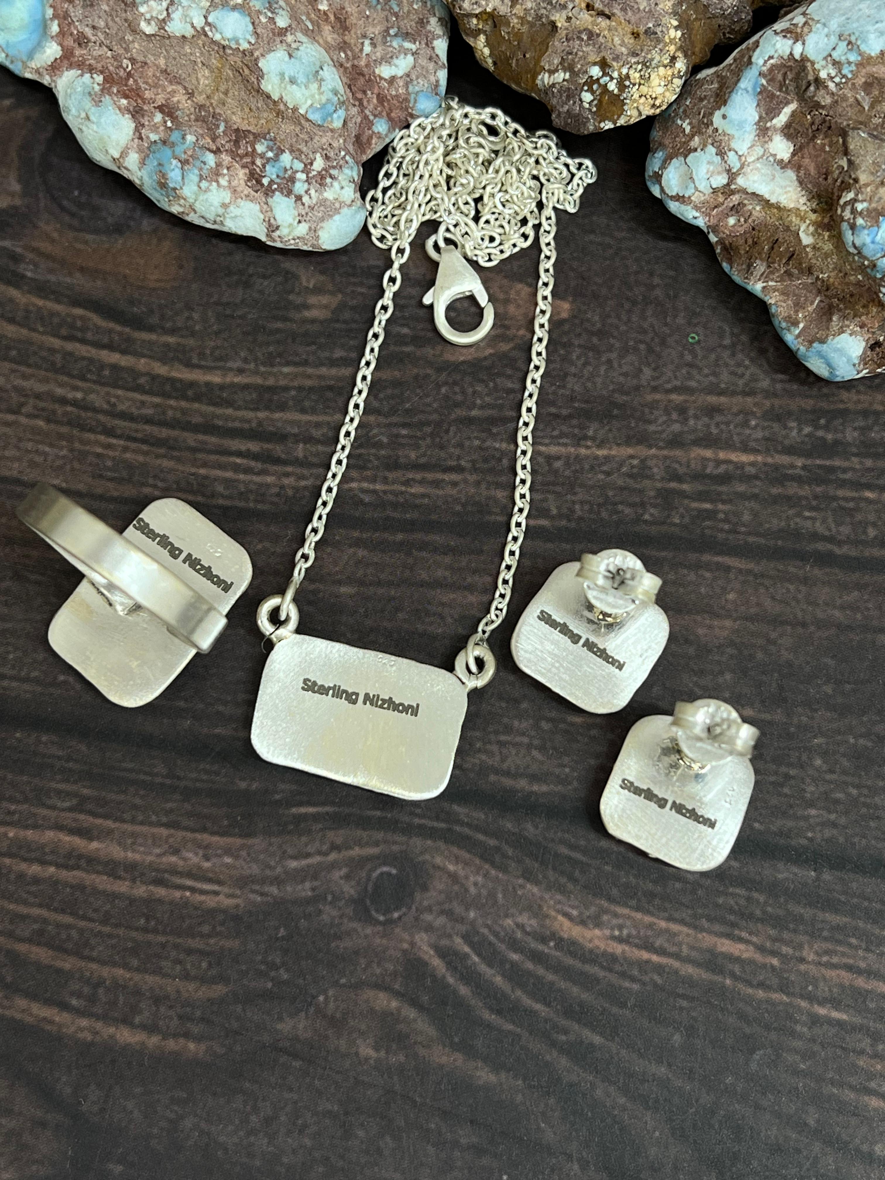 Handmade 'Sterling Silver' Necklace Earrings and Ring Set with Signed Nizhoni
