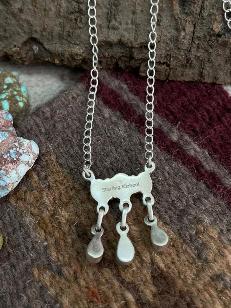 Handmade Sterling Silver Emerald Valley Turquoise Necklace "Signed Nizhoni"