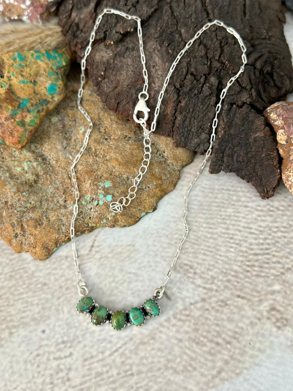 Handmade Sterling Silver Emerald Valley Turquoise Necklace "Signed Nizhoni"