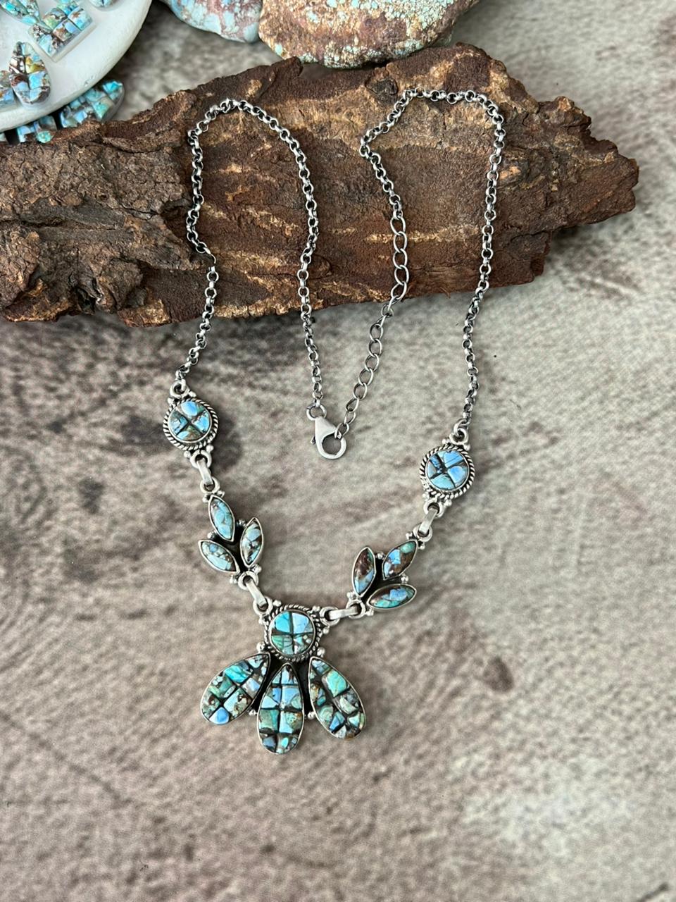 Handmade Sterling Silver 'Golden Hills Turquoise Cobble Collection' Necklace "Signed Nizhoni"