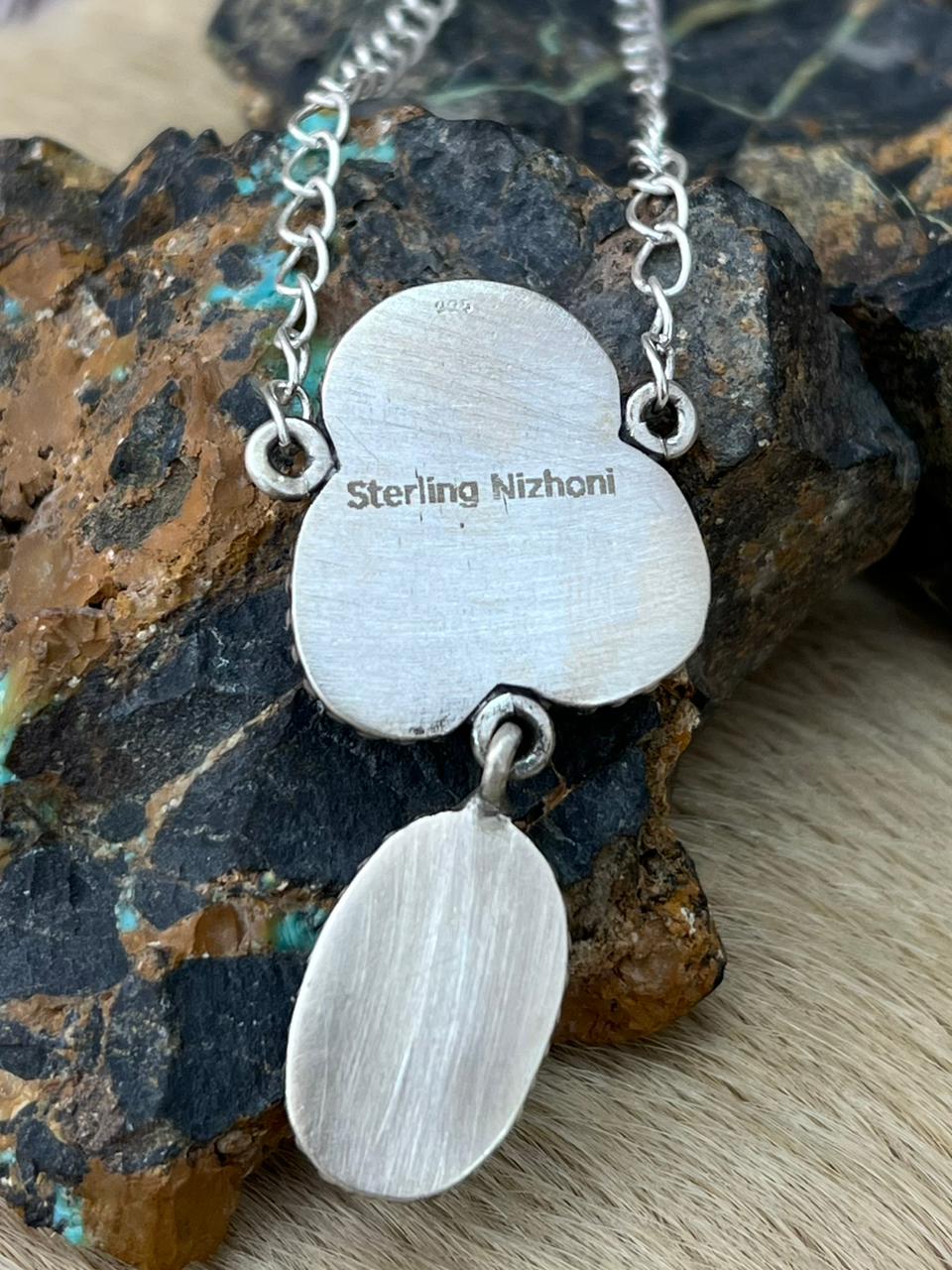 Handmade Sterling Silver Palomino Turquoise Necklace "Signed Nizhoni"