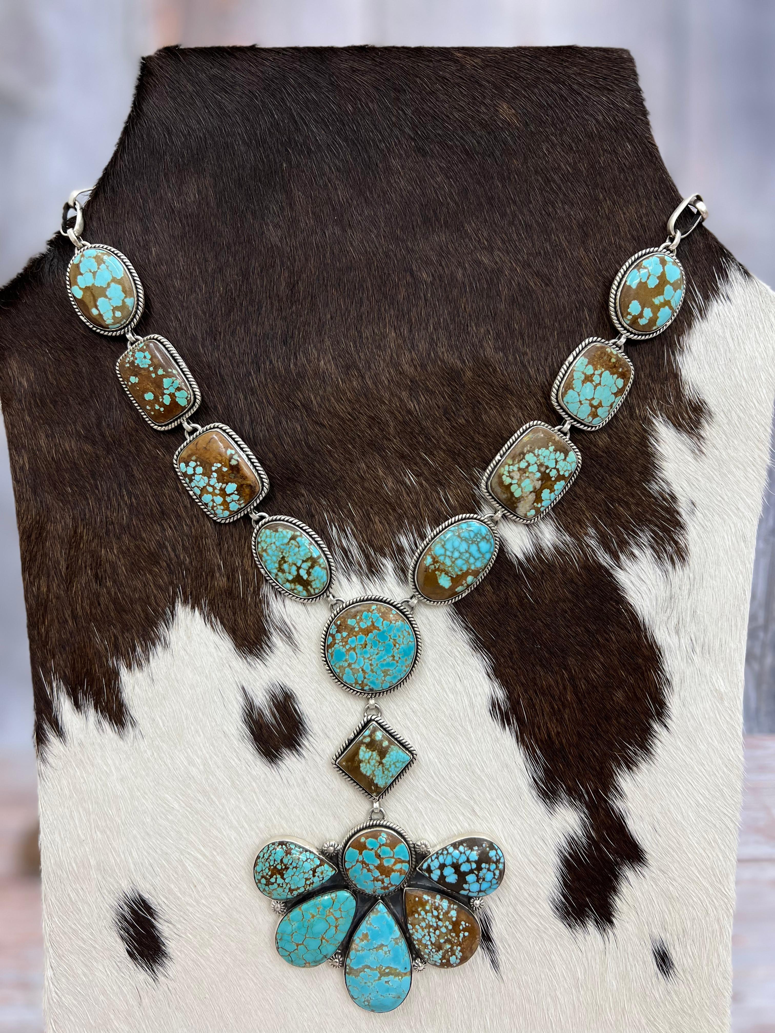 Handmade Sterling Silver Number 8 Turquoise Necklace with Signed Nizhoni