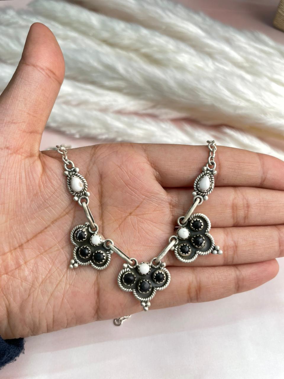 Handmade Sterling Silver White Buffalo Necklace "Signed Nizhoni"