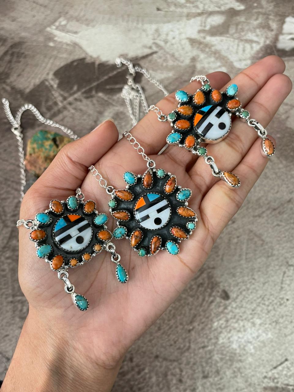 Handmade Sterling Silver Turquoise and MOP Necklace "Signed Nizhoni"