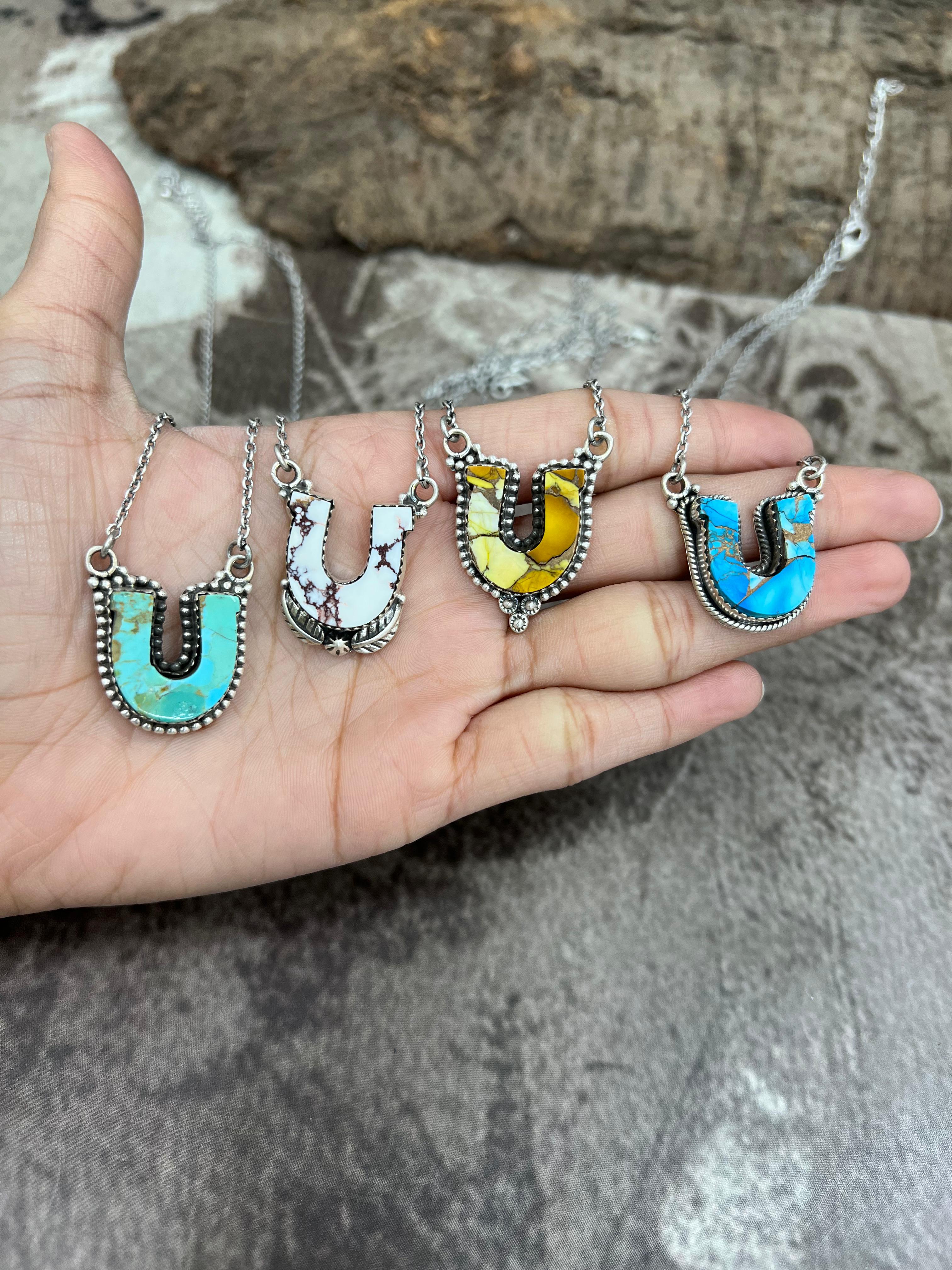 Handmade Sterling Silver Multi Stones Necklace with Signed Nizhoni