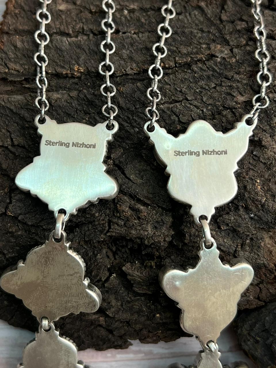 Handmade Sterling Silver Sonoran with Cut Stone Necklace "Signed Nizhoni"