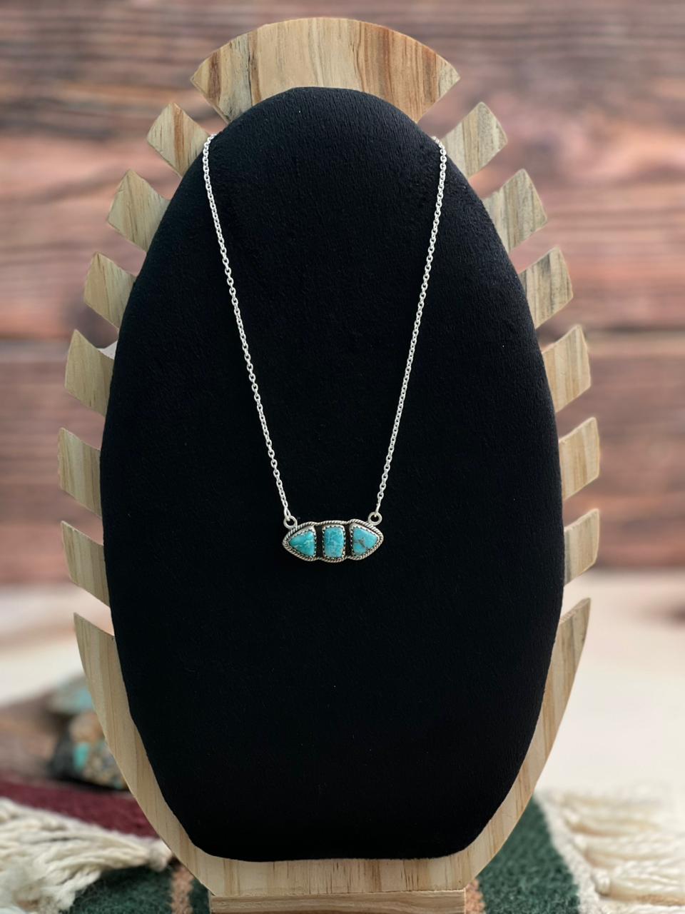 Handmade Sterling Silver White Water Turquoise Necklace "Signed Nizhoni"