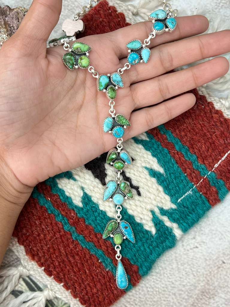 Handmade Sterling Silver Sonoran with White Water Turquoise Necklace with Signed Nizhoni (1)