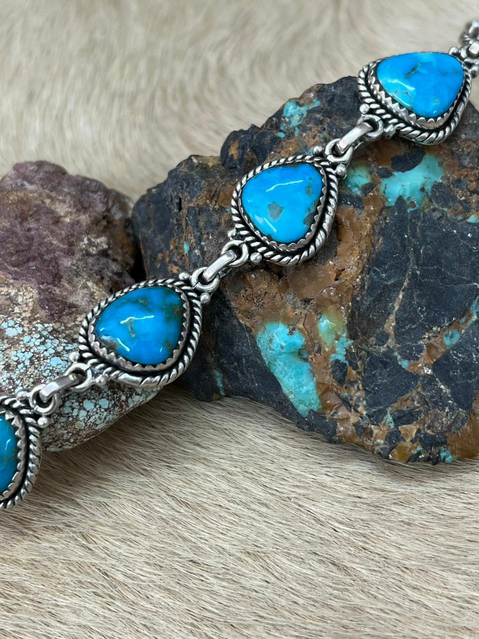 Handmade Sterling Silver Arizona Blue Turquoise Necklace "Signed Nizhoni"