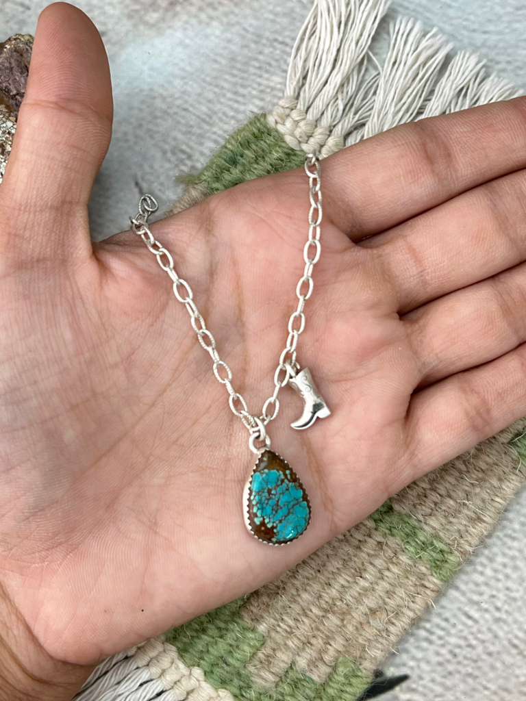 Handmade Sterling Silver Number 8 Turquoise Necklace with Signed Nizhoni