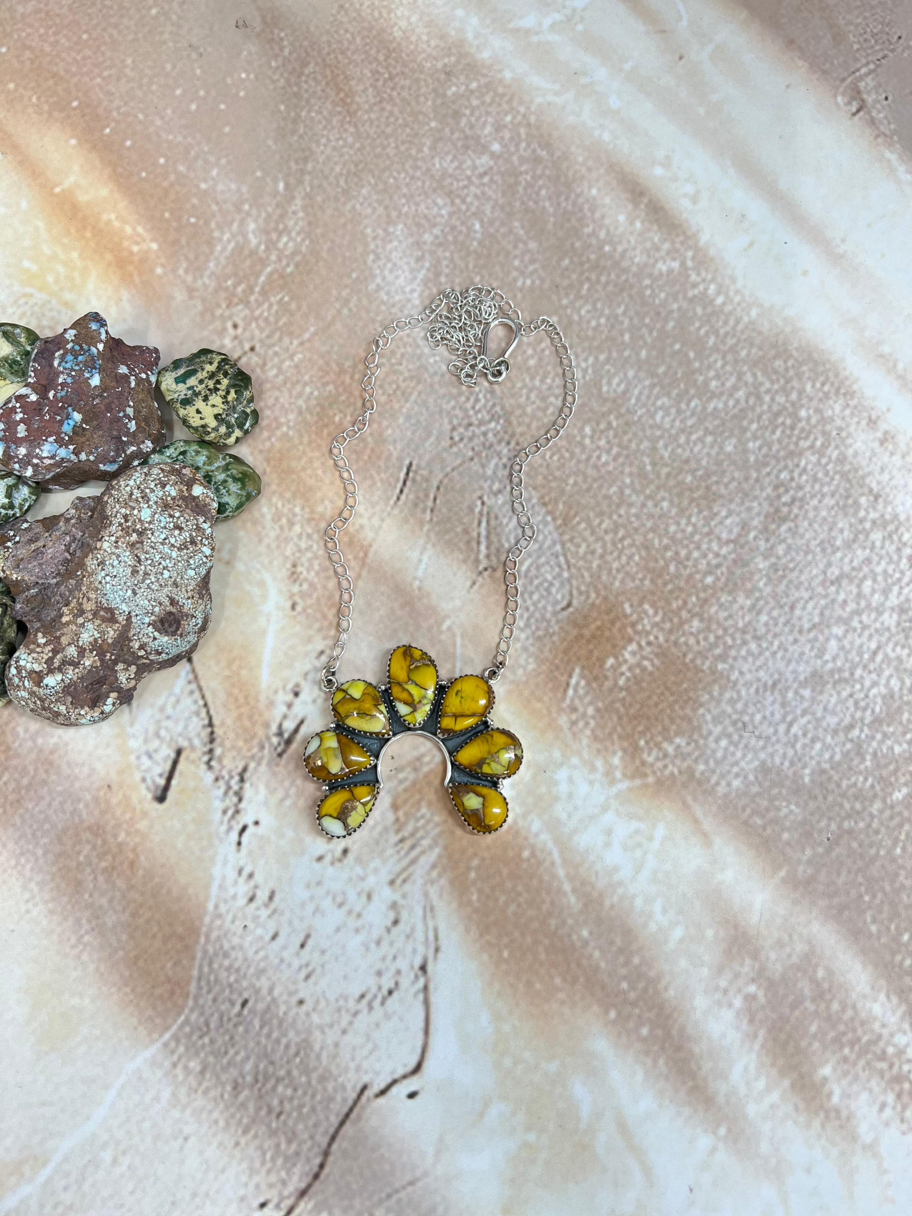 Handmade Sterling Silver Honey Dahlia Necklace with Signed Nizhoni