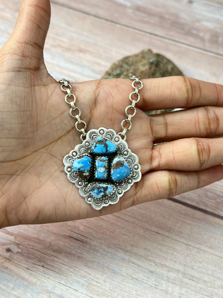 Handmade Sterling Silver Golden Hills Turquoise Necklace "Signed Nizhoni"