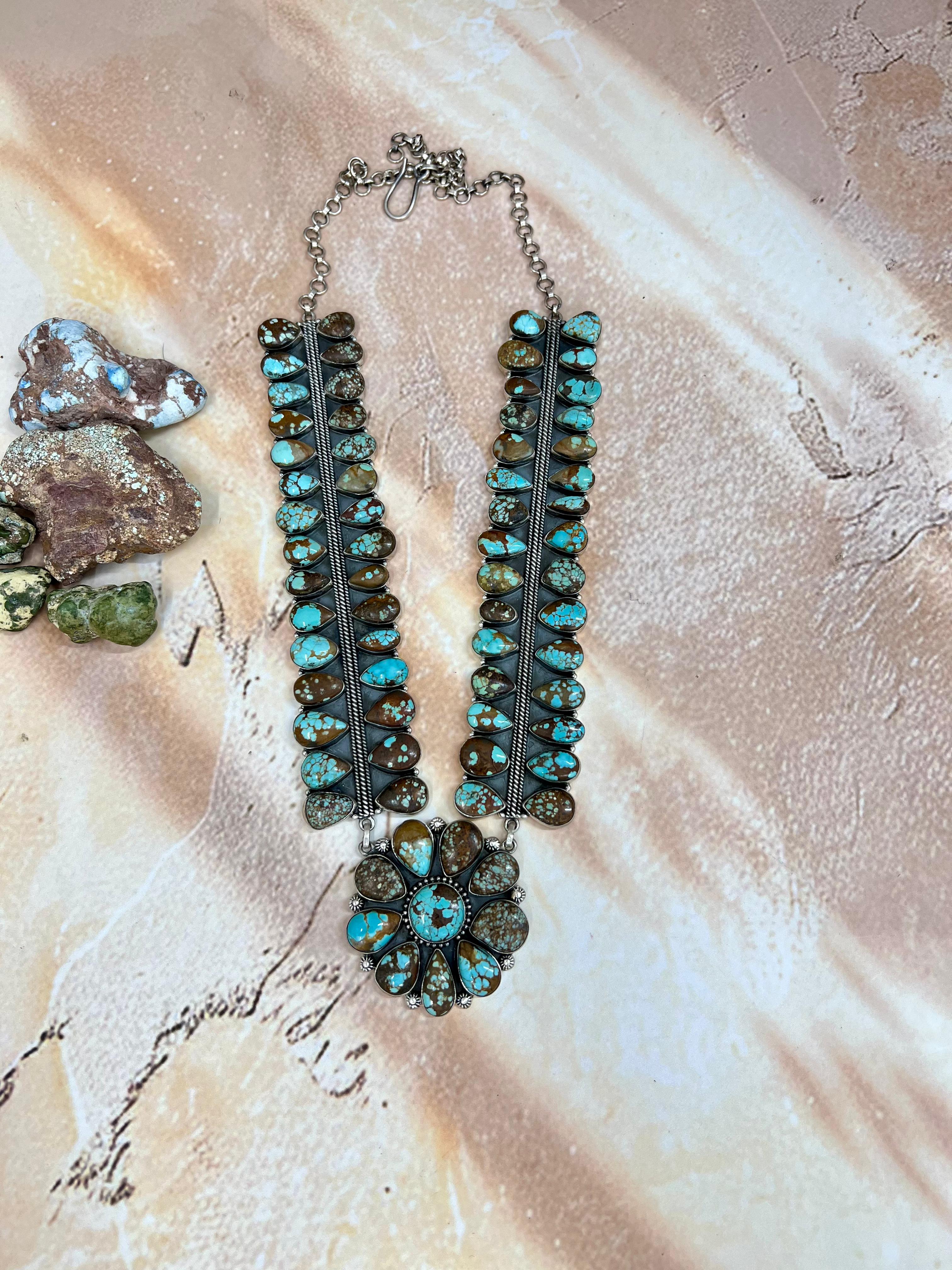 Handmade Sterling Silver Number 8 Turquoise Heart Necklace with Signed Nizhoni