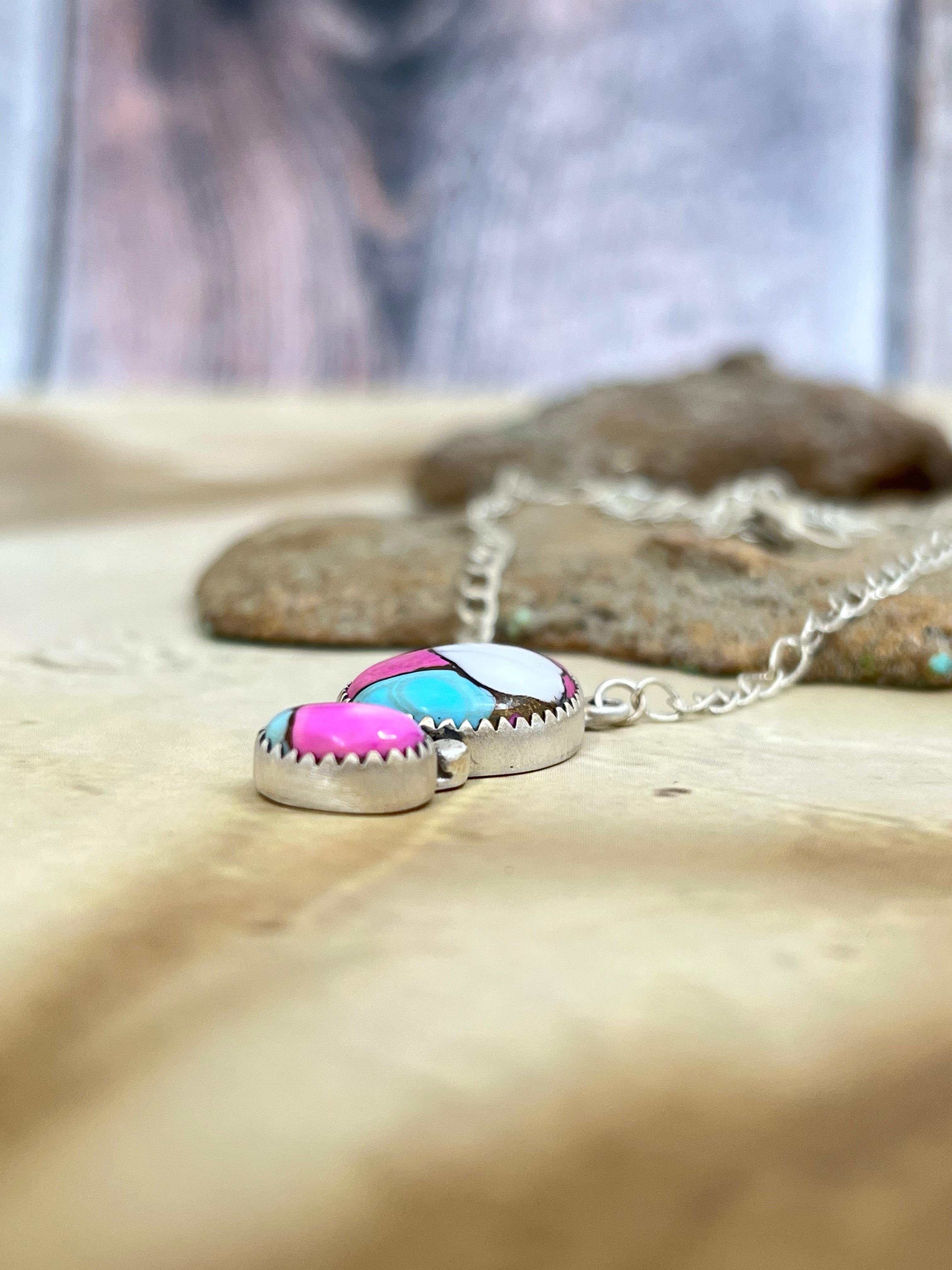 Handmade Sterling Silver Cotton Candy Turquoise Necklace with Signed Nizhoni (2)