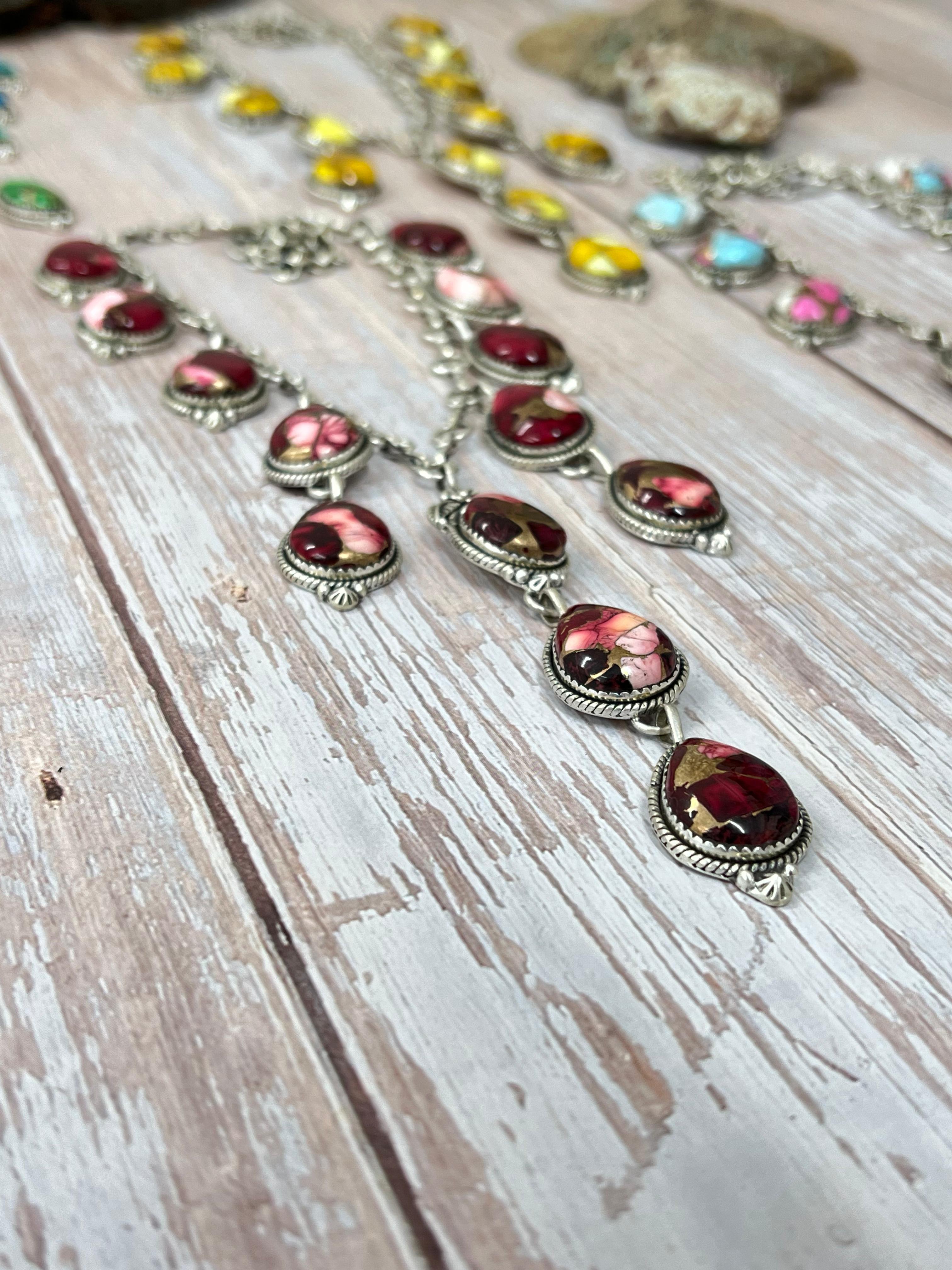 Handmade Sterling Silver Multi Stone Necklace, Signed Nizhoni