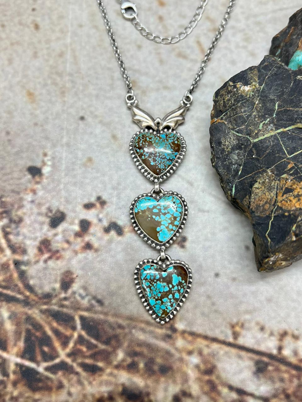 Handmade Sterling Silver Number 8 Turquoise Heart Necklace "Signed Nizhoni"