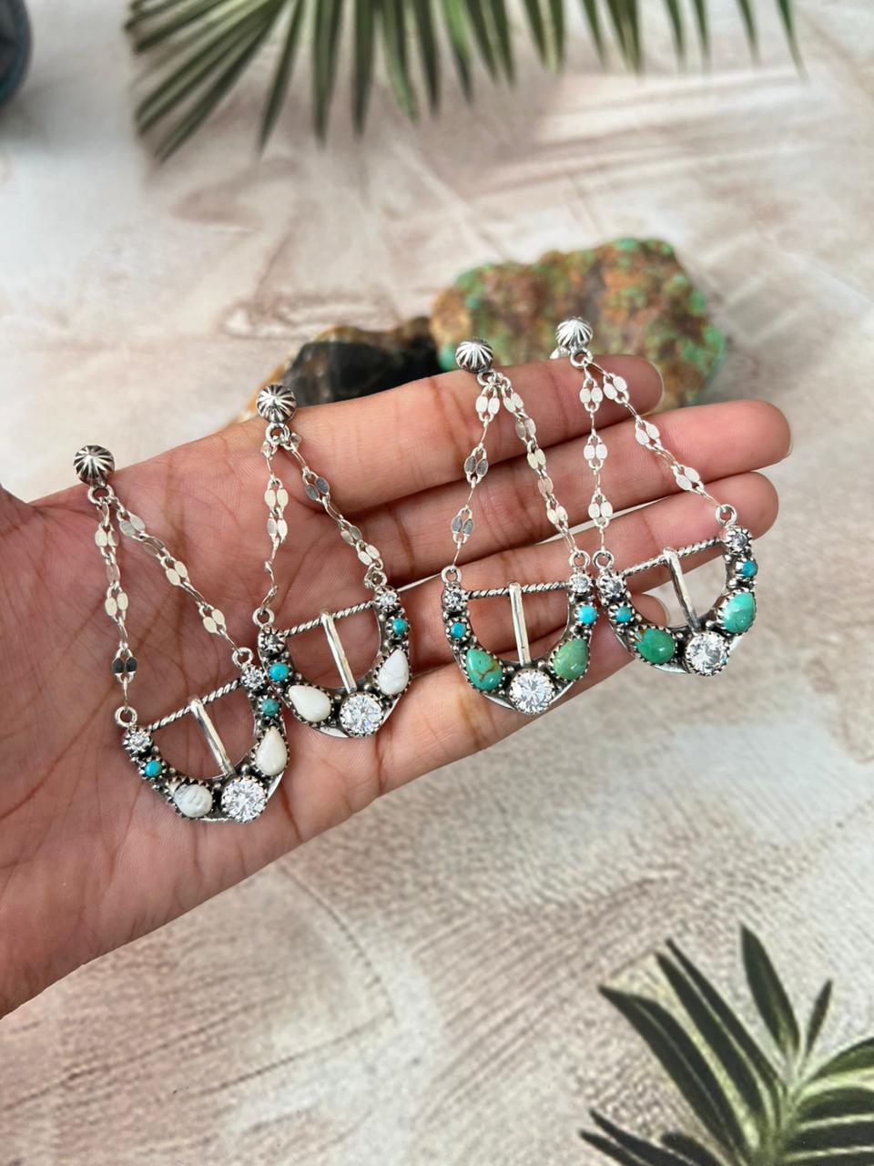 Handmade Sterling Silver Multi Stone Post Dangle Earrings "Signed Nizhoni"