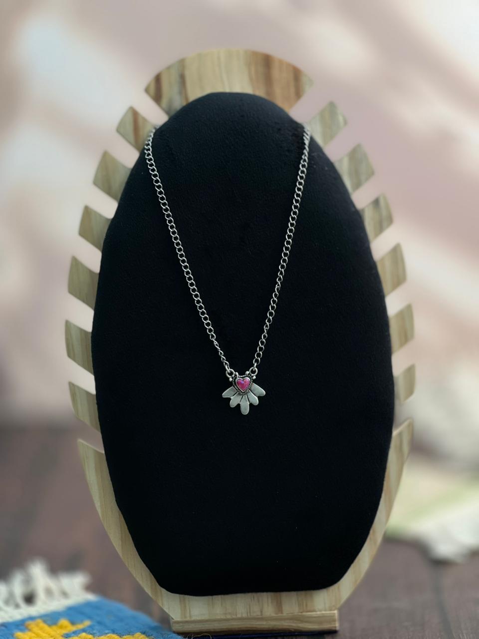 "Heart Collection" Handmade Sterling Silver Hot Pink Necklace "Signed Nizhoni"