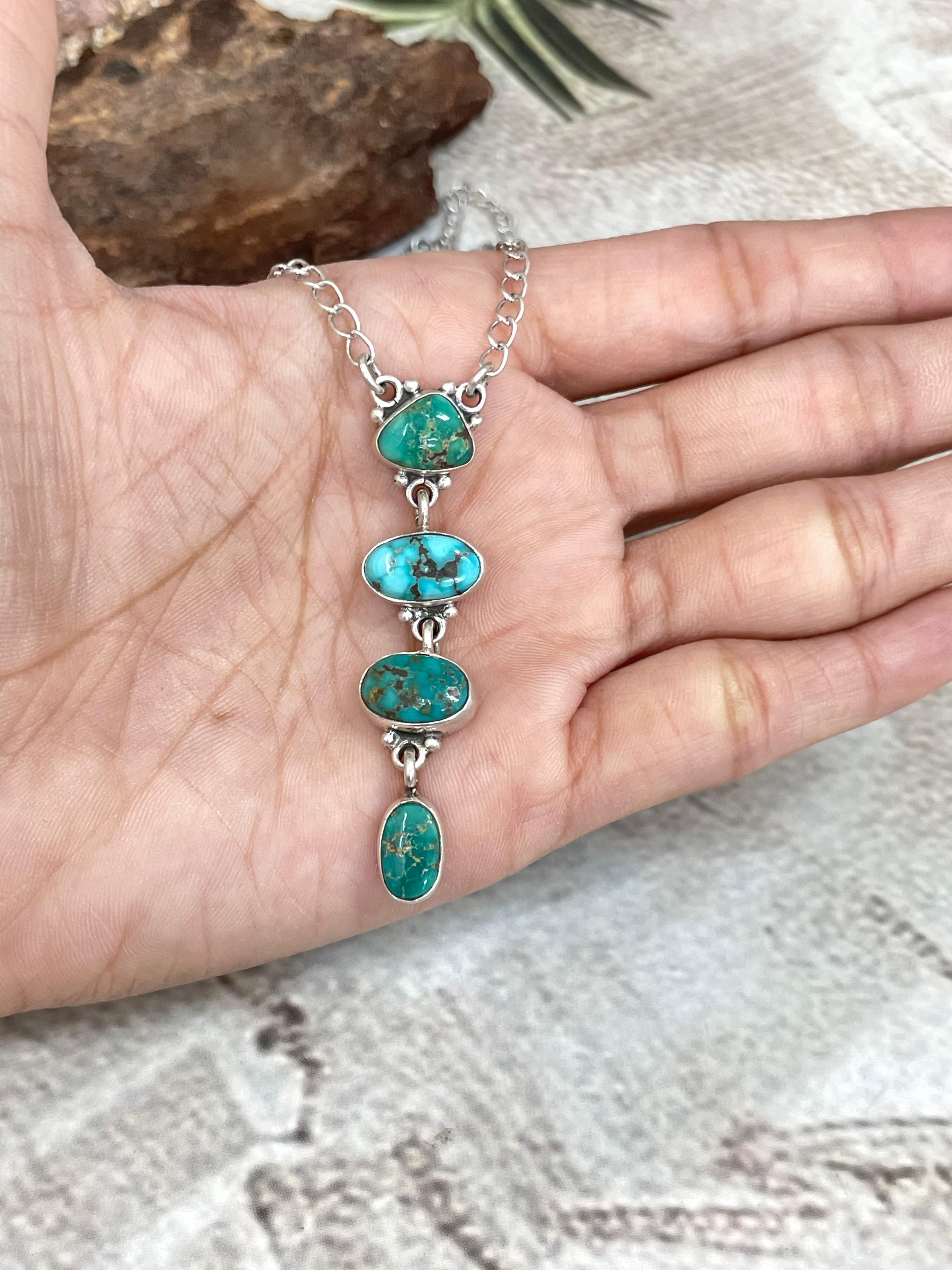 Handmade Sterling Silver Sonoran Turquoise Necklace Signed Nizhoni