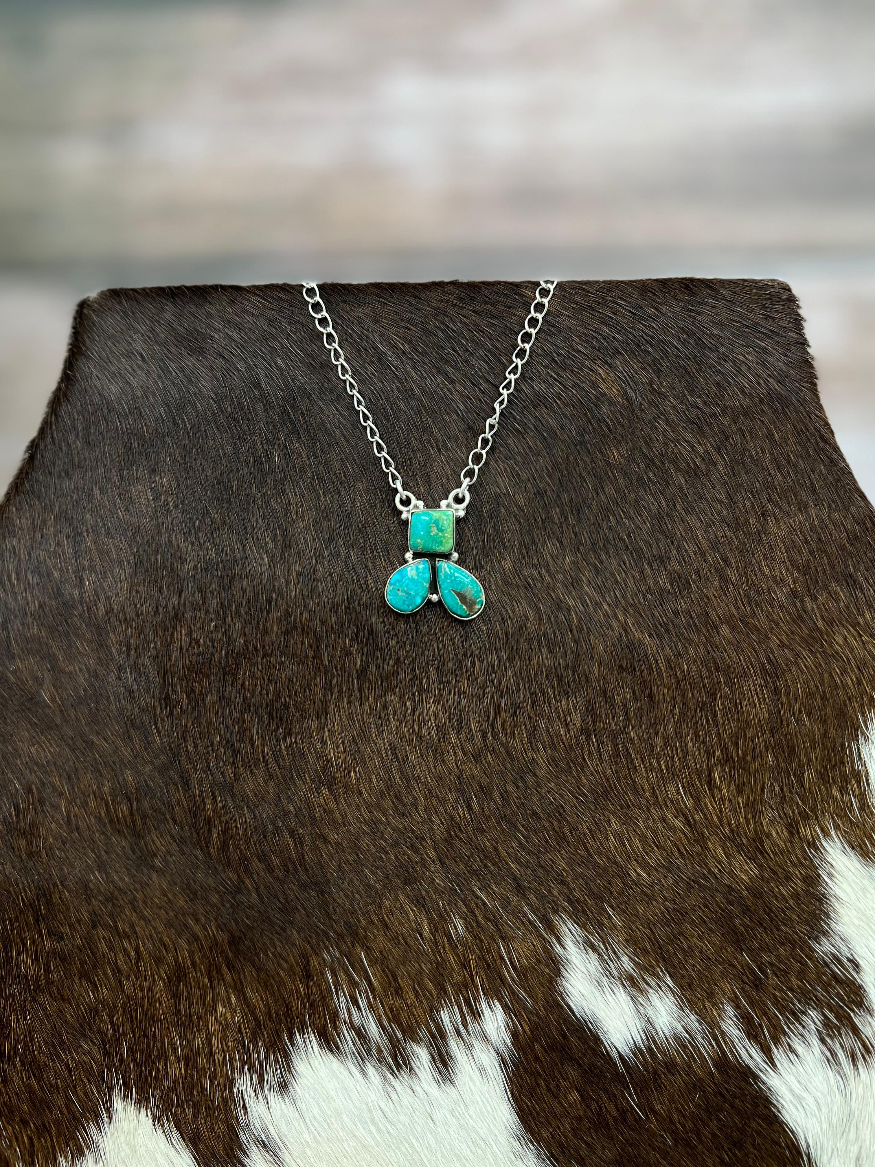 Handmade Sterling Silver South Hill Turquoise Necklace with Signed Nizhoni