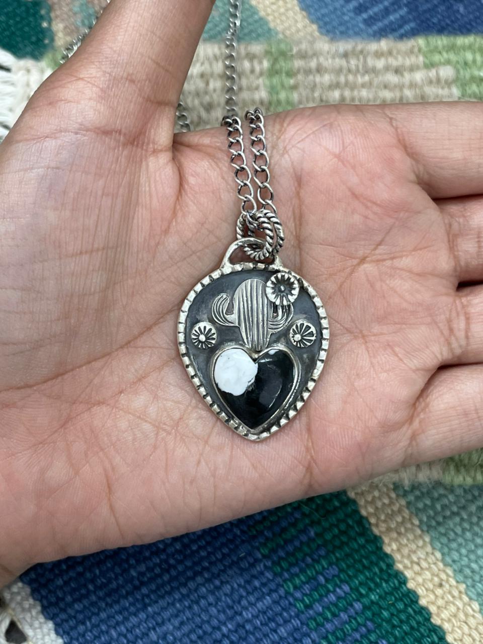 Handmade Sterling Silver White Buffalo Necklace "Signed Nizhoni"