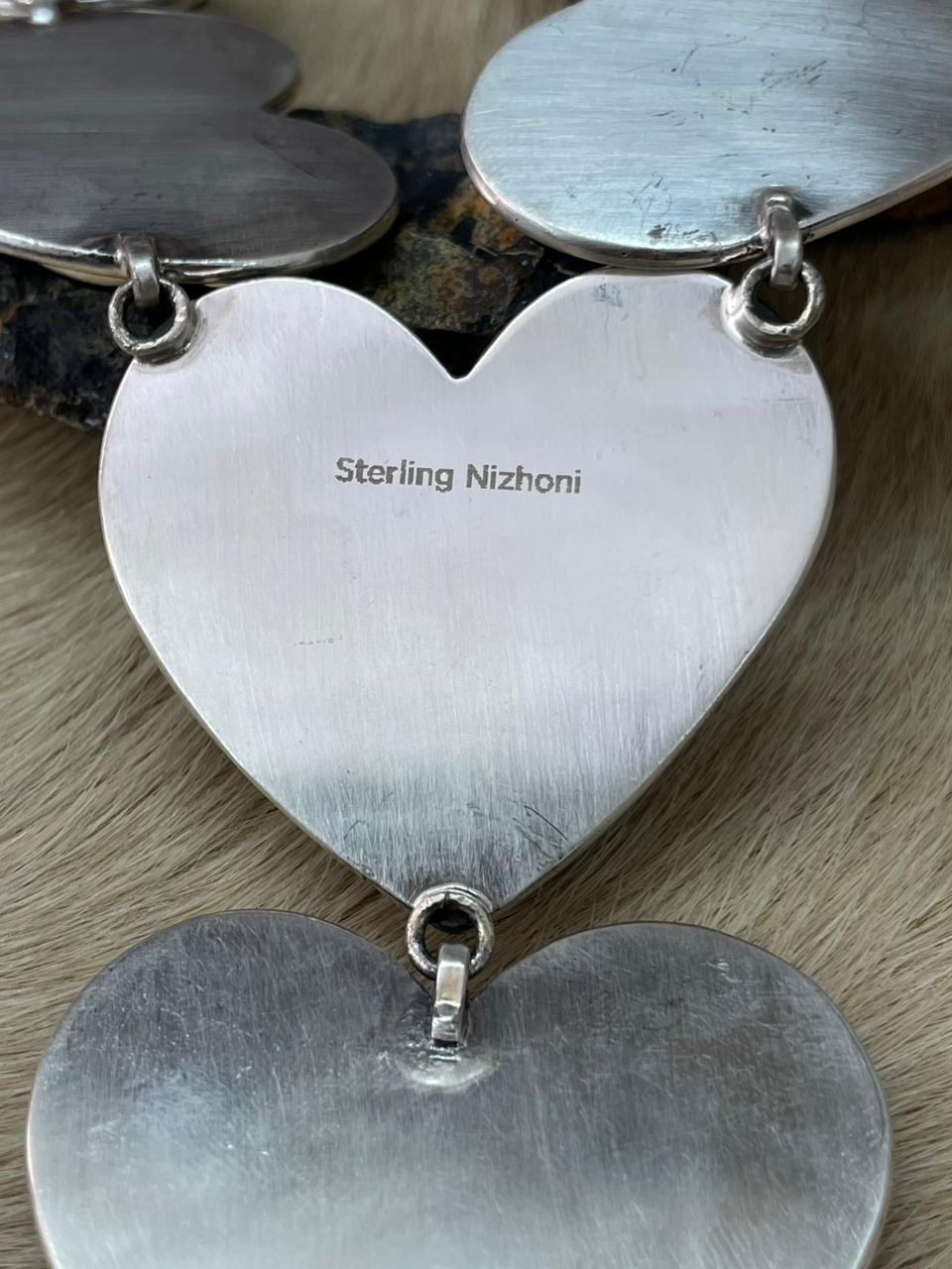 Handmade Sterling Silver Blackjack Turquoise Heart Necklace "Signed Nizhoni"