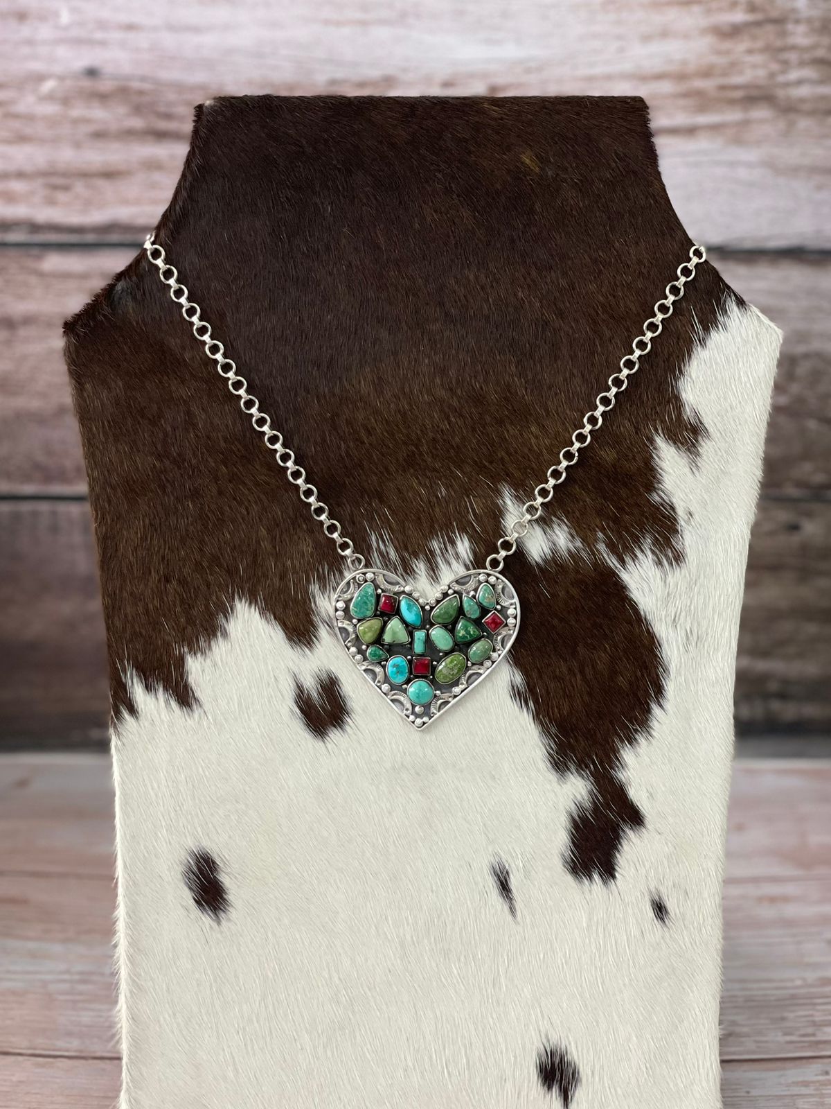 Handmade Sterling Silver Dahlia Rose with Emerald Valley Turquoise Necklace "Signed Nizhoni"