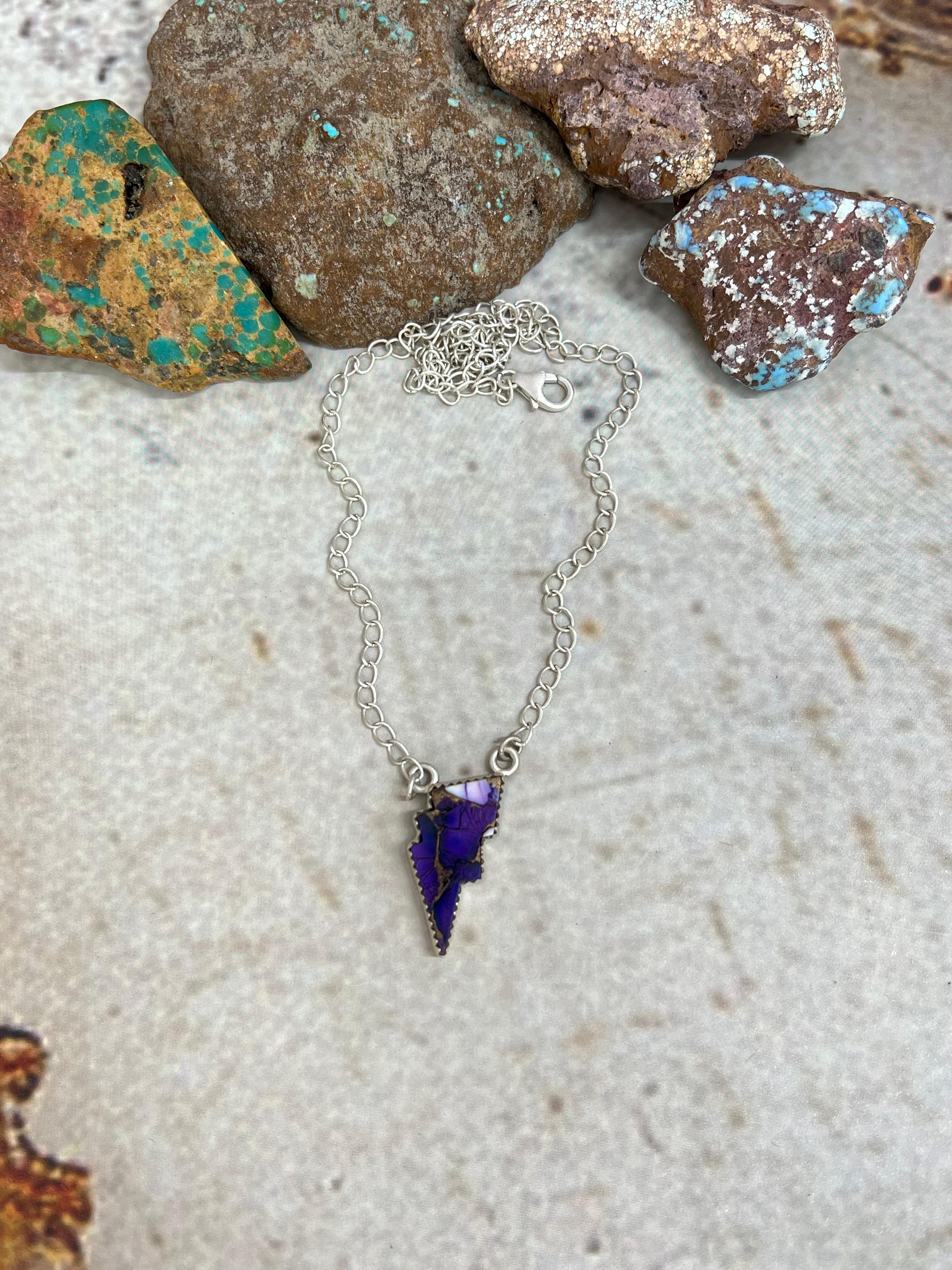 Handmade Sterling Silver Purple Ice Rose Dahlia Thunder Lightning Necklace with Signed Nizhoni (2)