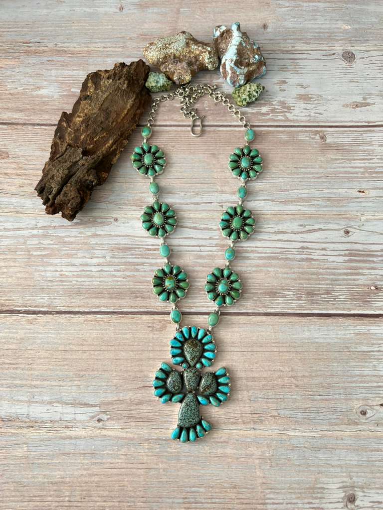 Handmade Sterling Silver Kingman Turquoise with Starfox Necklace with Signed Nizhoni
